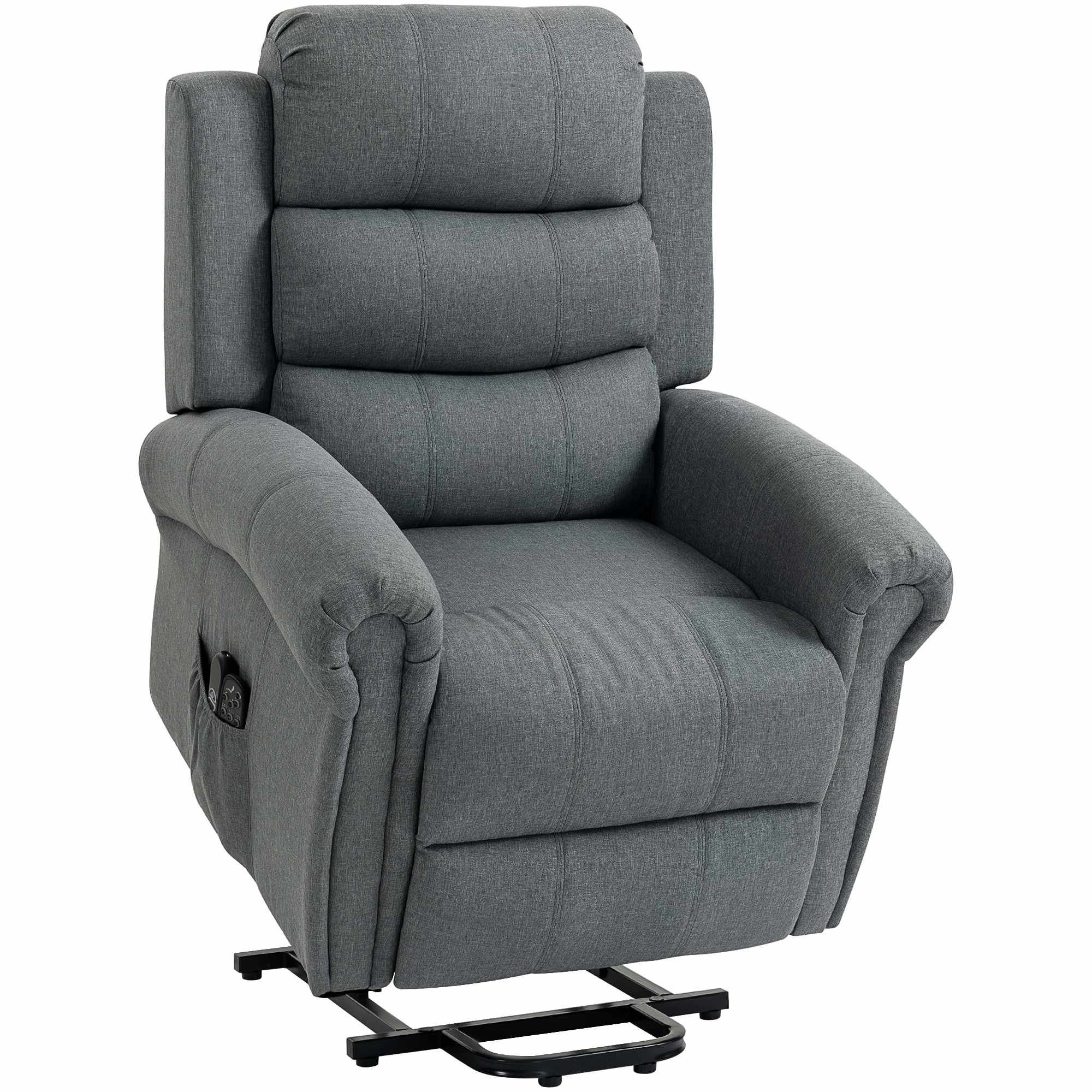 Lyftfåtölj med massagefunktion, värme, linneutseende, grå