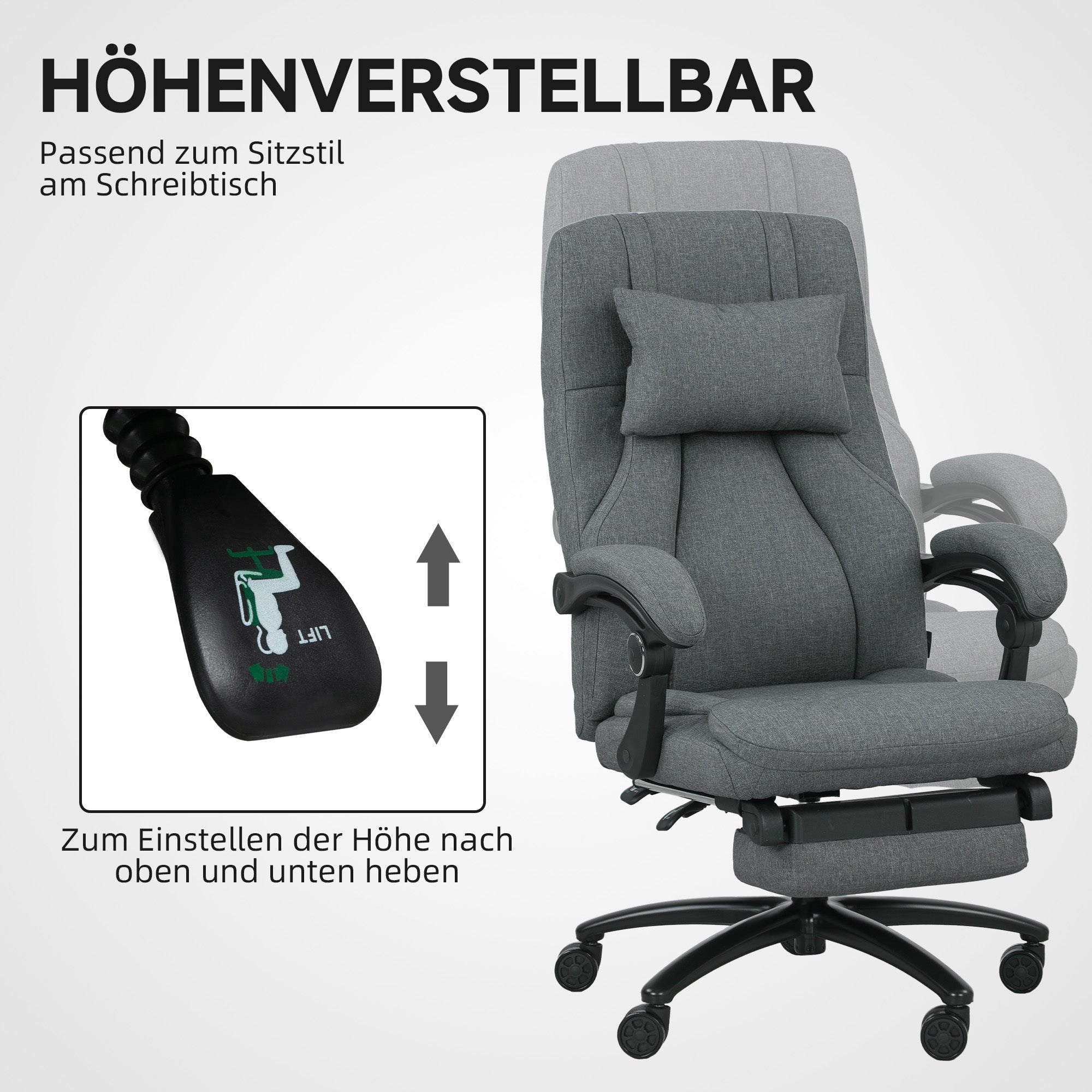 Massagekontorsstol, USB-port, vridbara hjul, mörkgrå