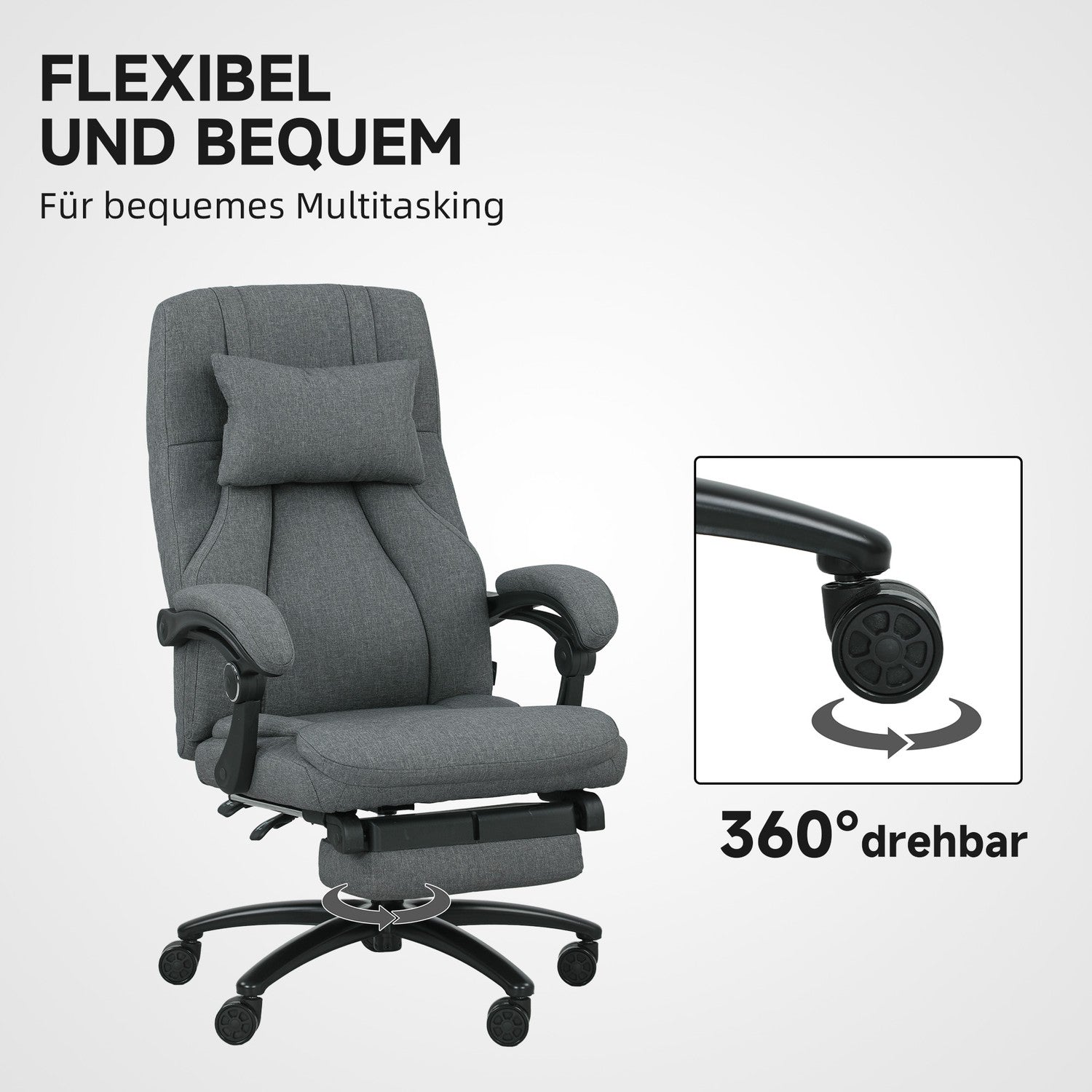 Massagekontorsstol, USB-port, vridbara hjul, mörkgrå