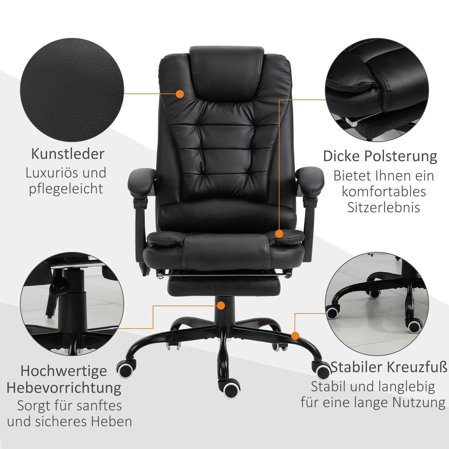 Massagestol med 7 punkter, justerbar lutning och fotstöd