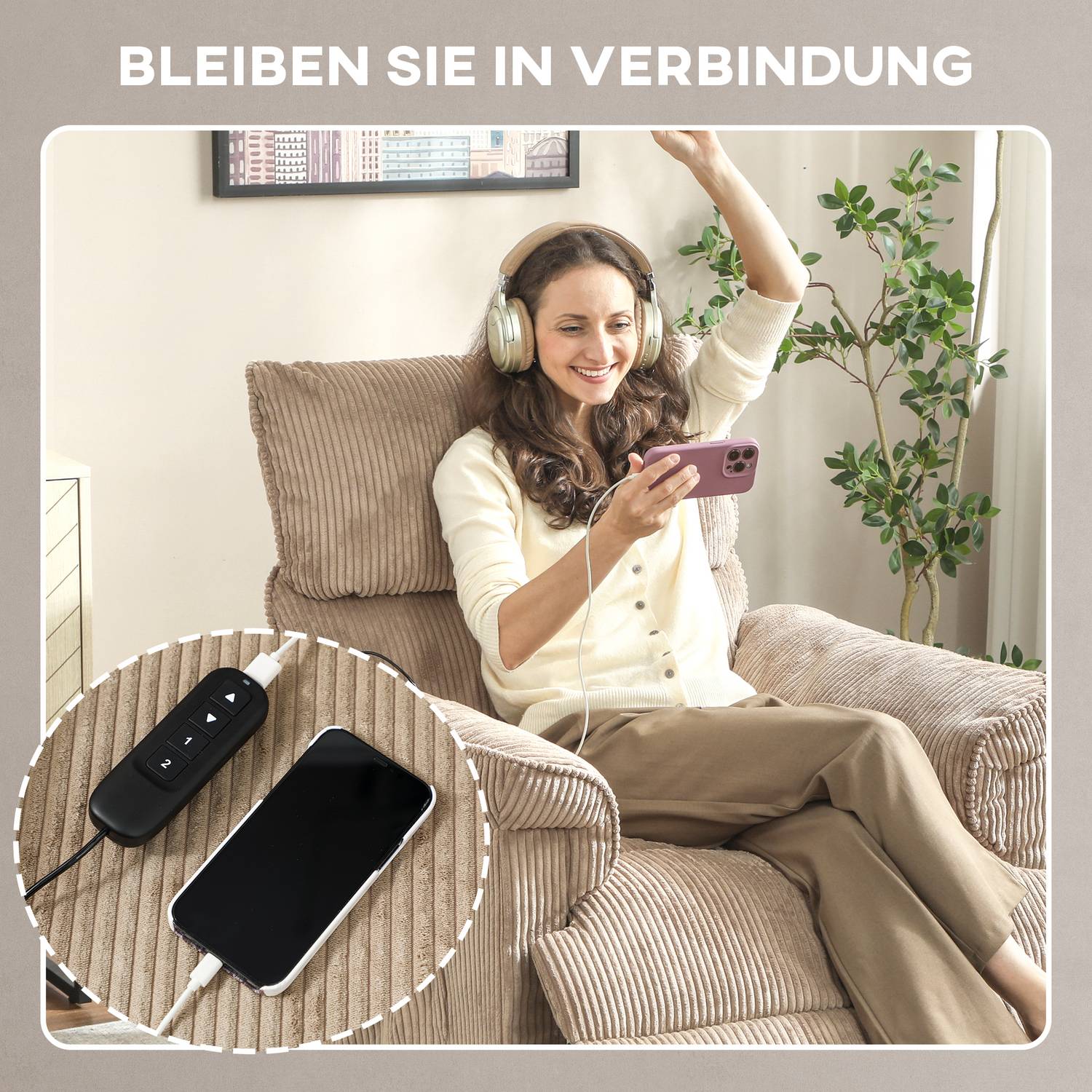 Massagestol med vibration, värme, tyst motor, brunt tyg
