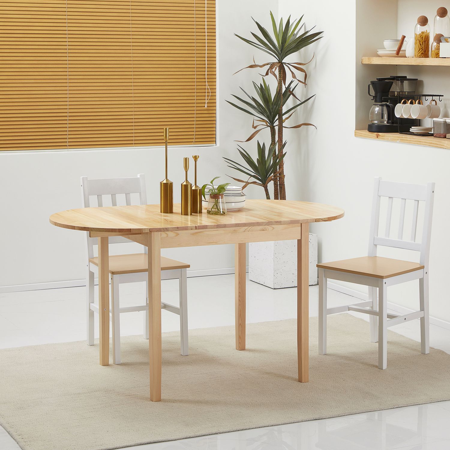 Matbord av trä, hopfällbart köksbord för 6 personer med bladdesign, 140 x 70 x 75 cm, naturligt trä