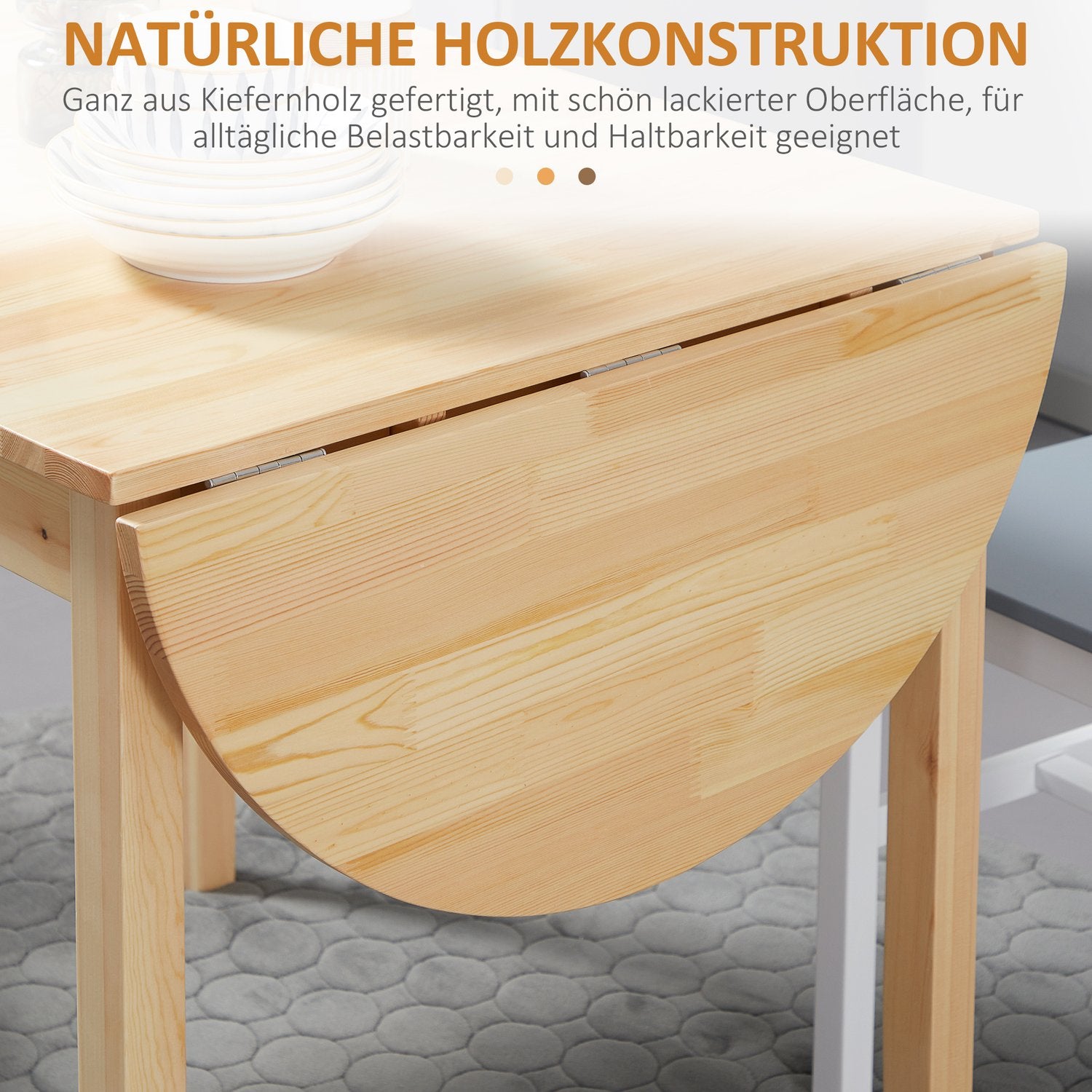 Matbord av trä, hopfällbart köksbord för 6 personer med bladdesign, 140 x 70 x 75 cm, naturligt trä