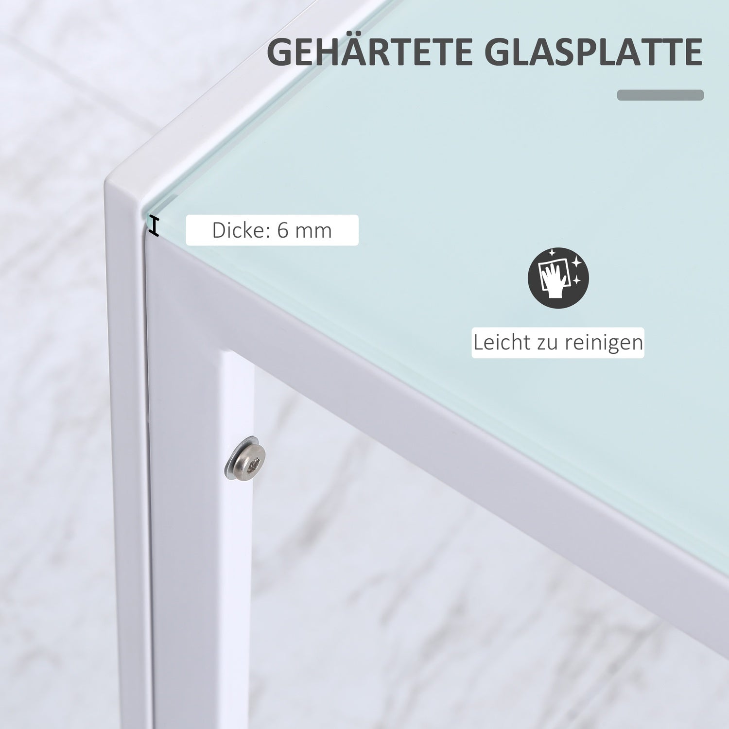 Matbord för 4, skiva i härdat glas, ben i metall