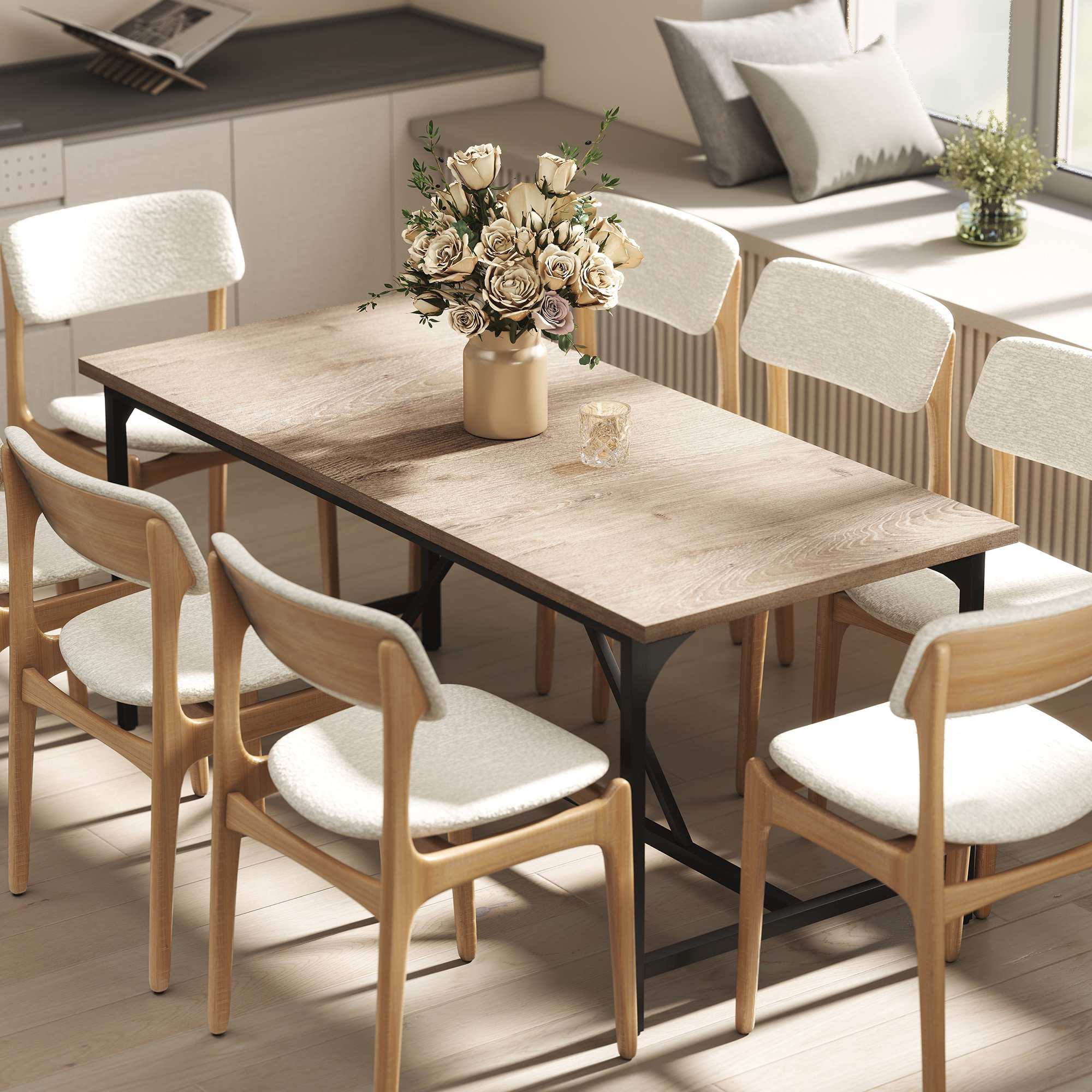 Matbord för 6-8 personer, träliknande, 180 x 80 x 75,5 cm
