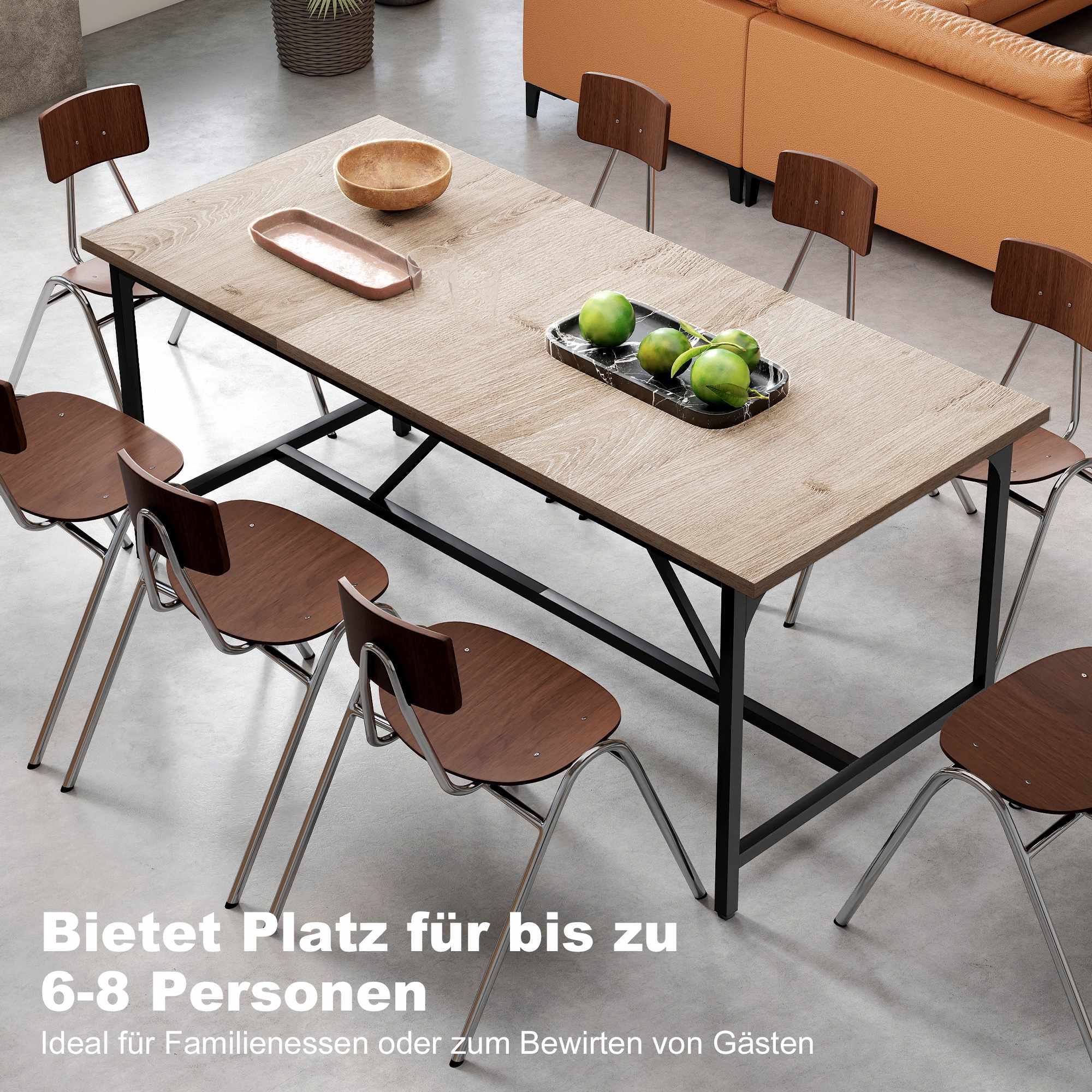 Matbord för 6-8 personer, träliknande, 180 x 80 x 75,5 cm