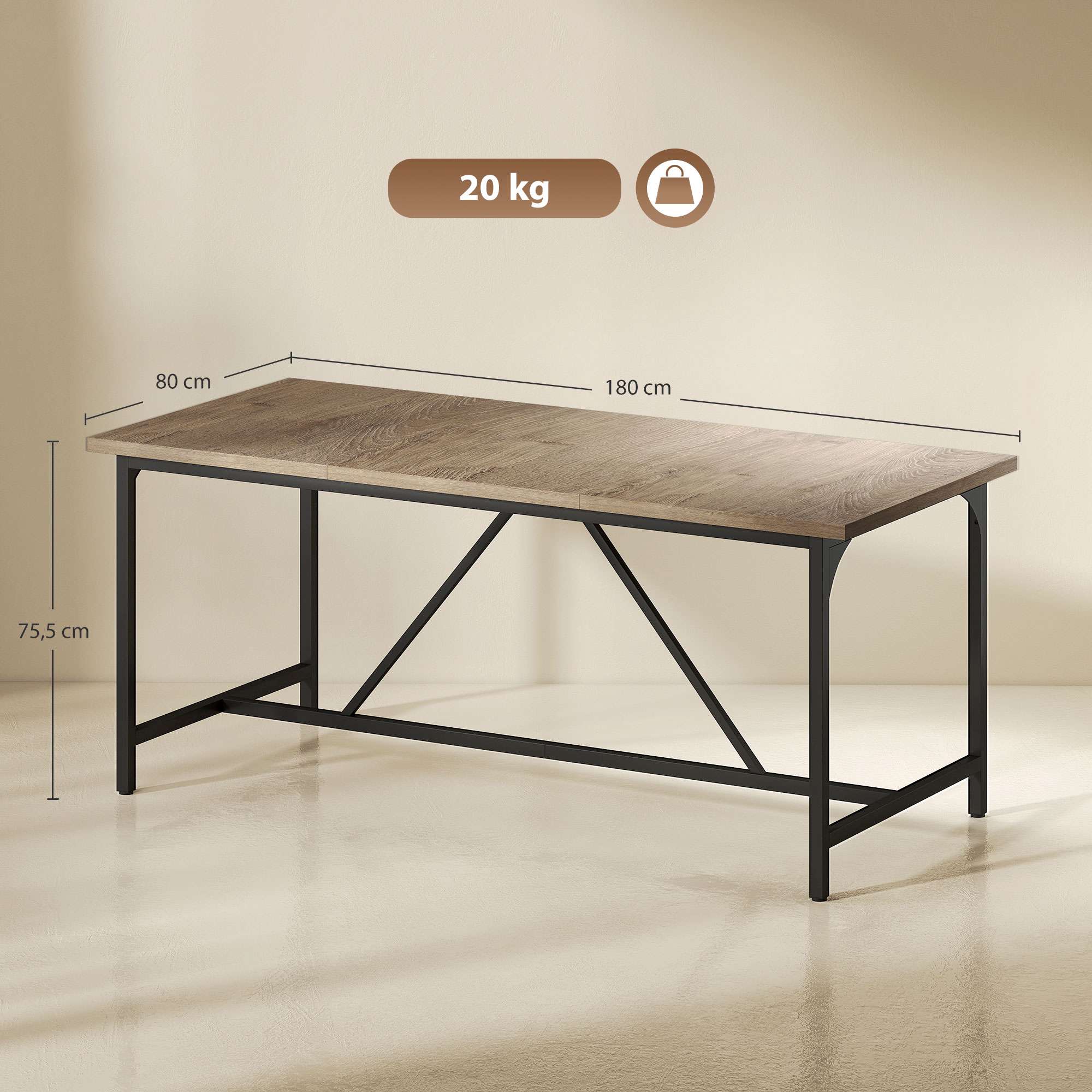 Matbord för 6-8 personer, träliknande, 180 x 80 x 75,5 cm