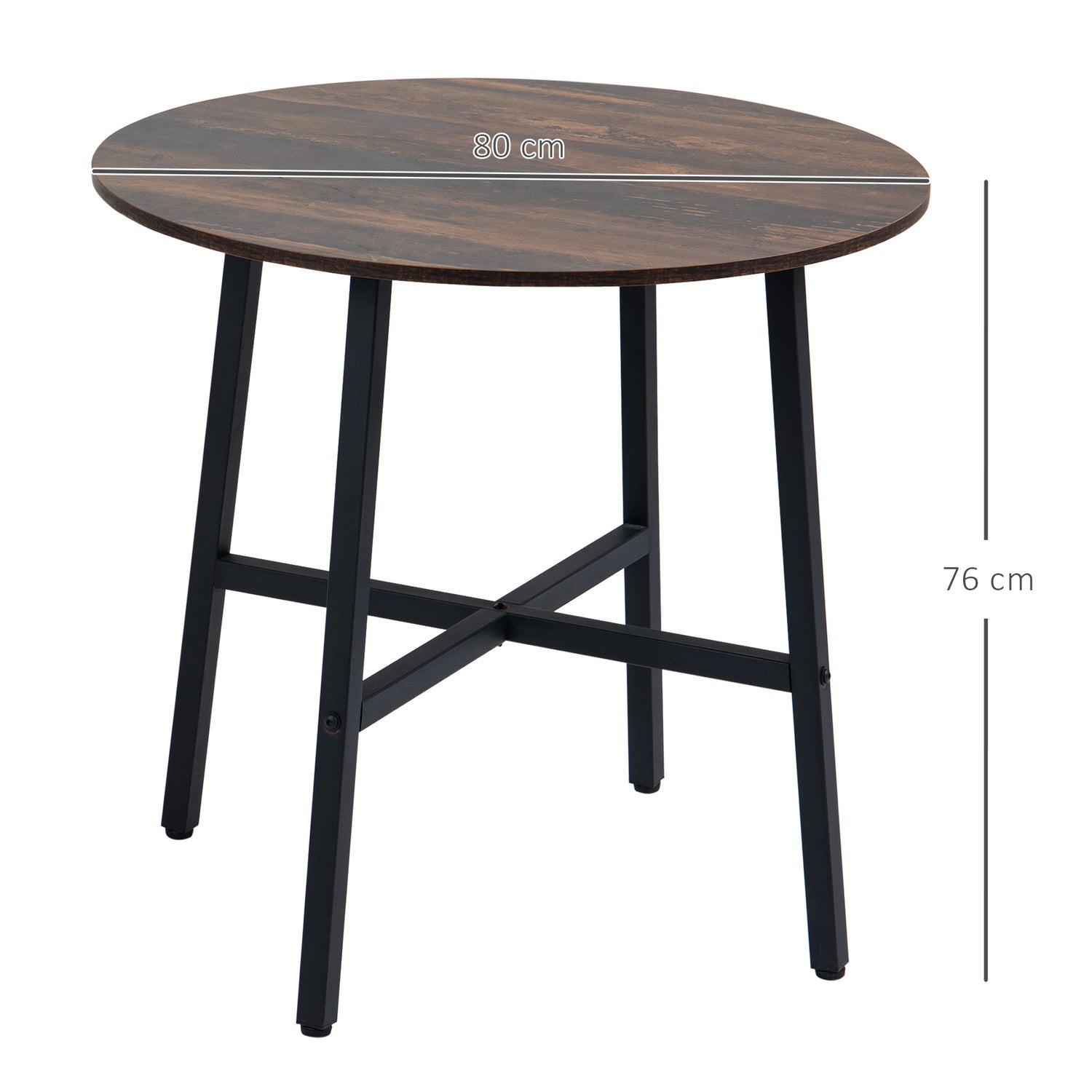Matbord i stål för 4, 80x80x76 cm, brun finish