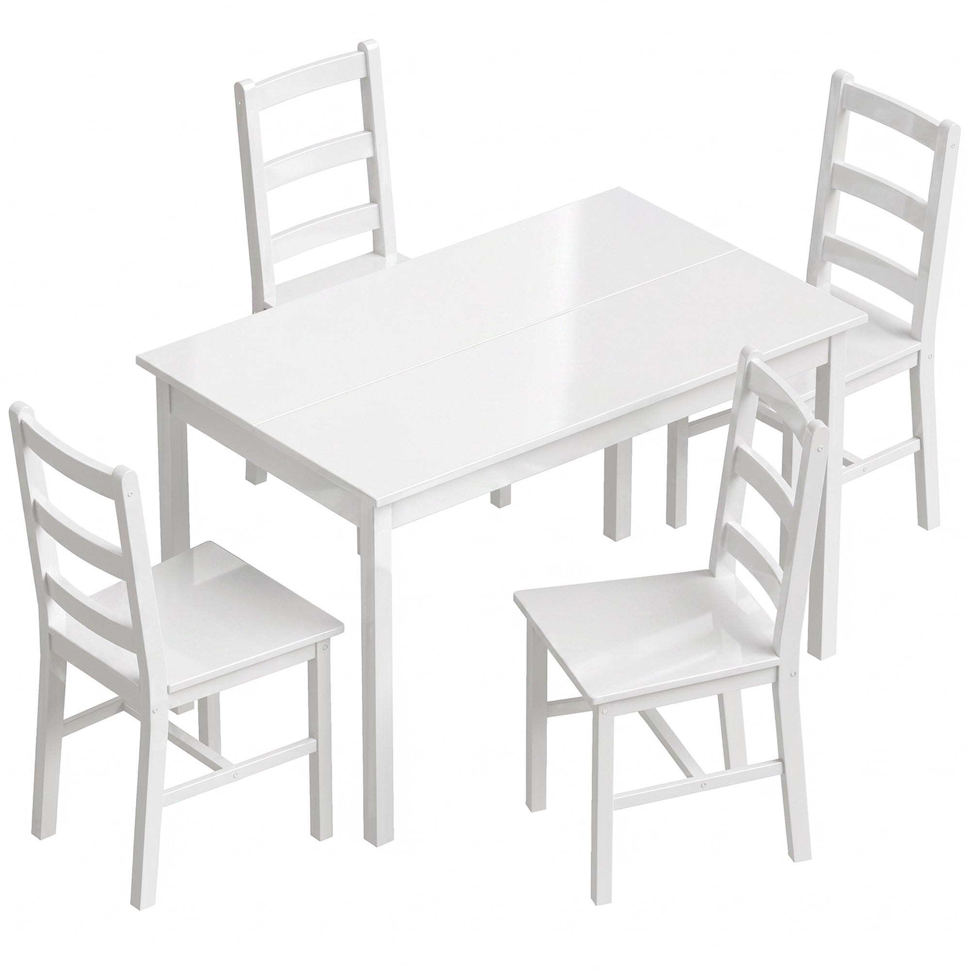 Matbordsset, 5 delar massiv furu, vit, plats för 4