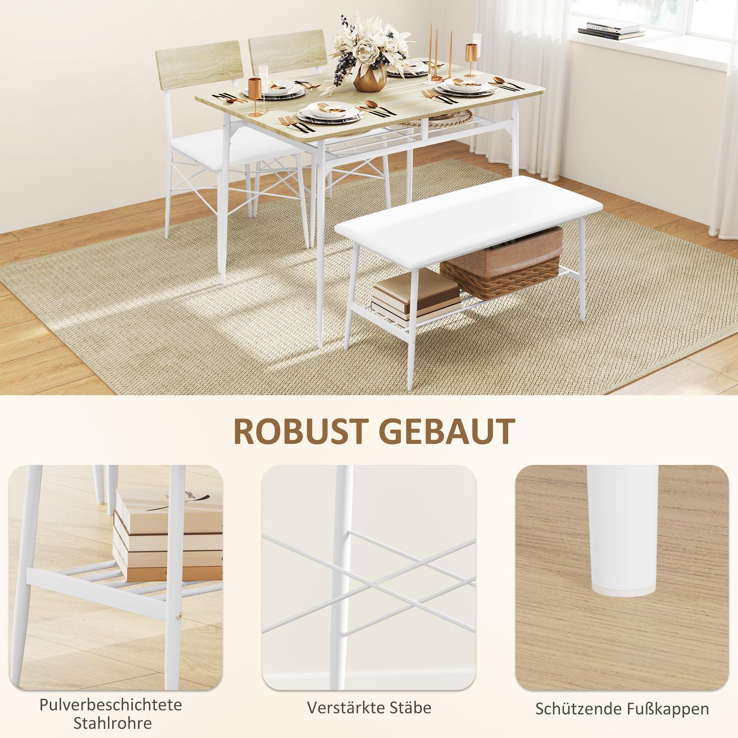 Matbordsset med bänk och stolar, ekfinish