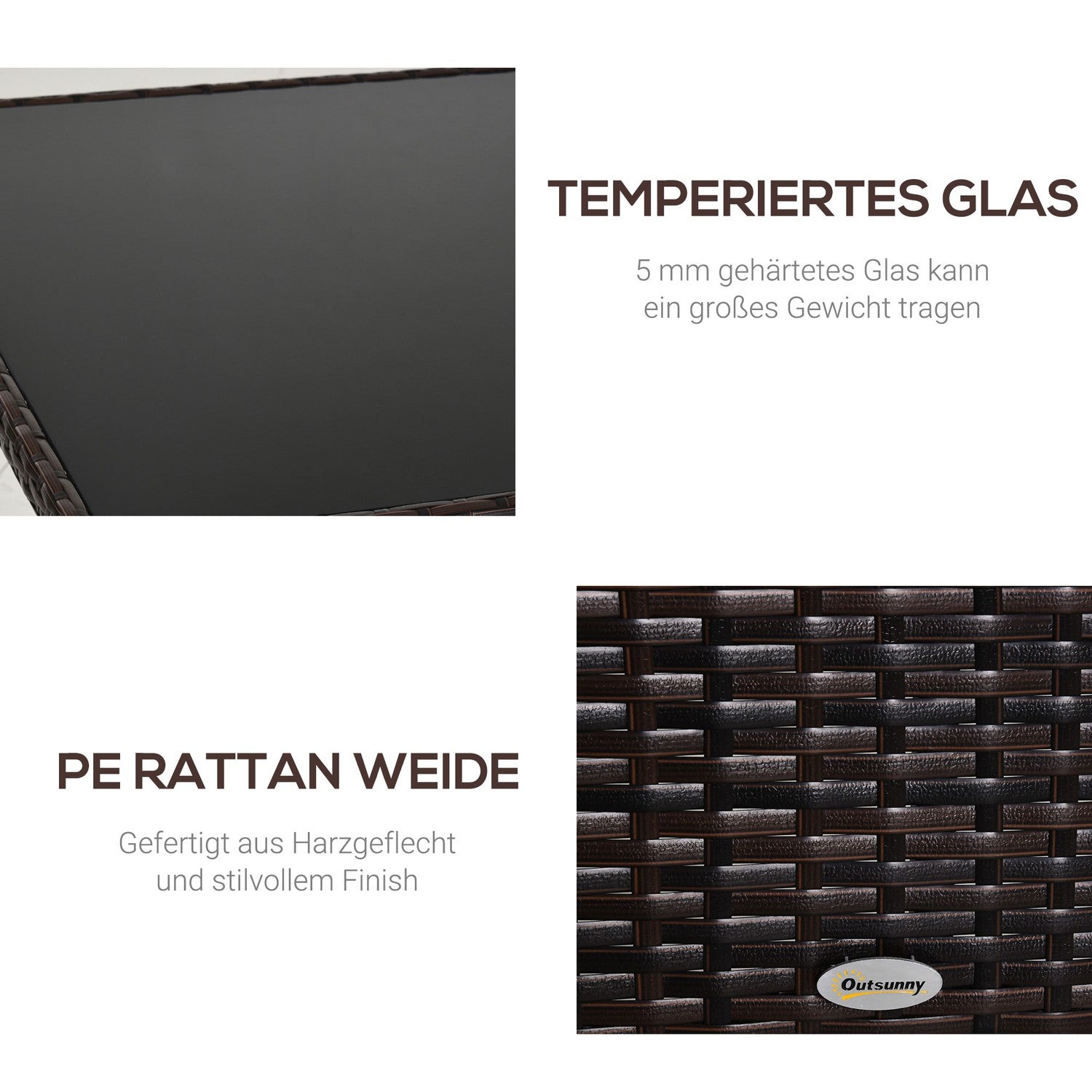 Matbord utomhus – Glas & Polyrattan, Brun & Svart, 150x85cm