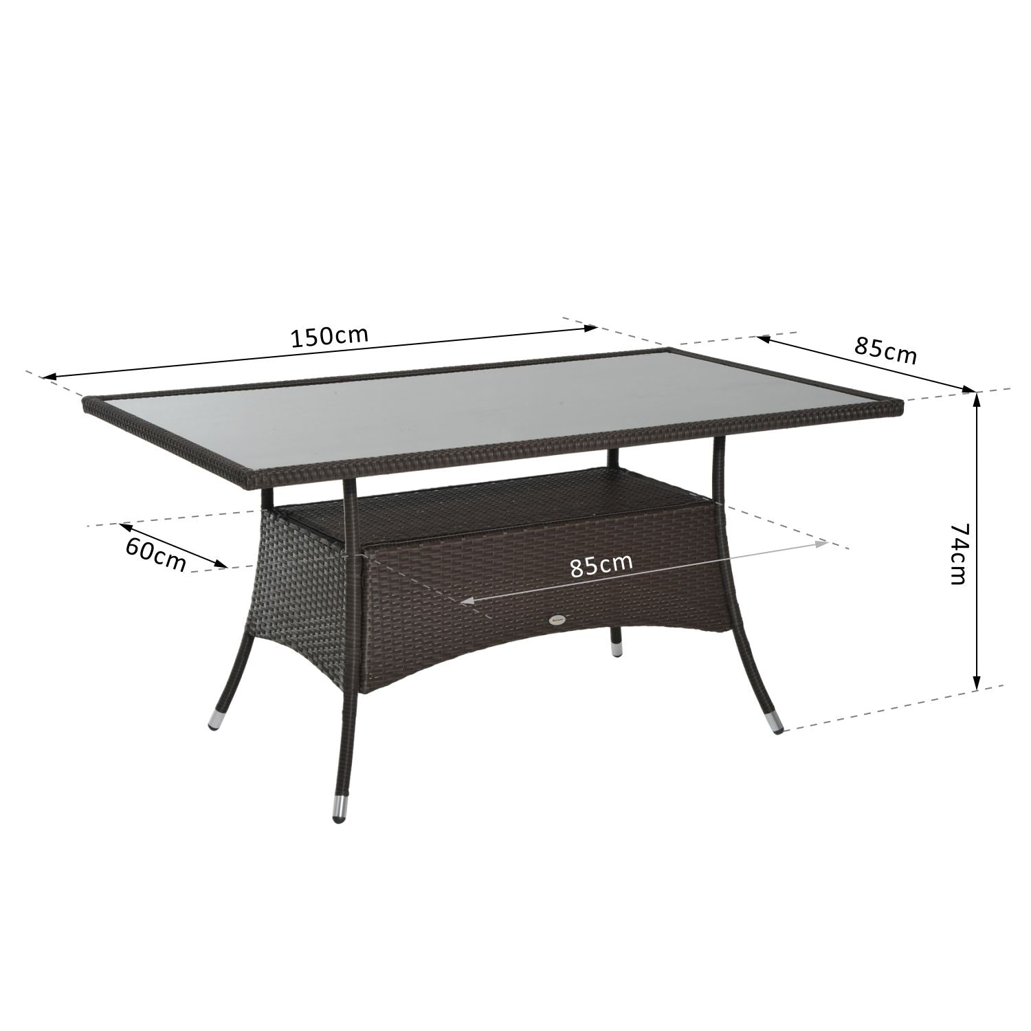 Matbord utomhus – Glas & Polyrattan, Brun & Svart, 150x85cm
