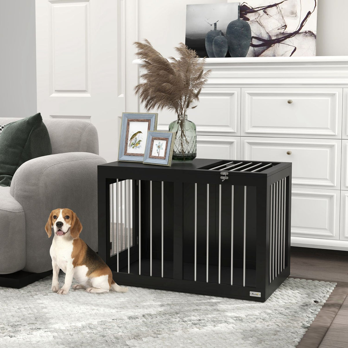 Medium hundbur – svart, 2-dörrars, 80 x 50 x 56,5 cm