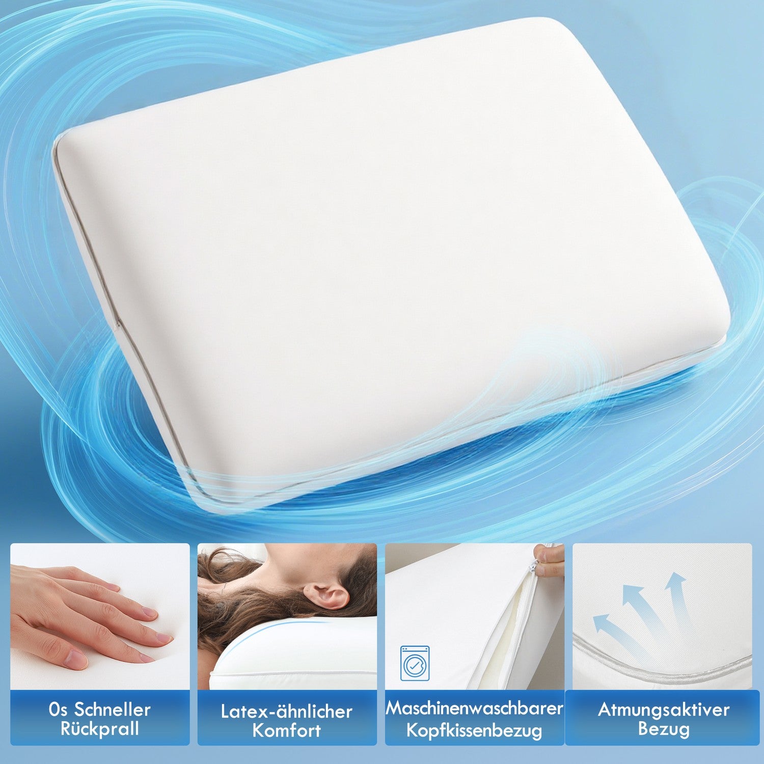 Memory Foam Kudde, Ergonomisk 60x40 cm, Avtagbart överdrag