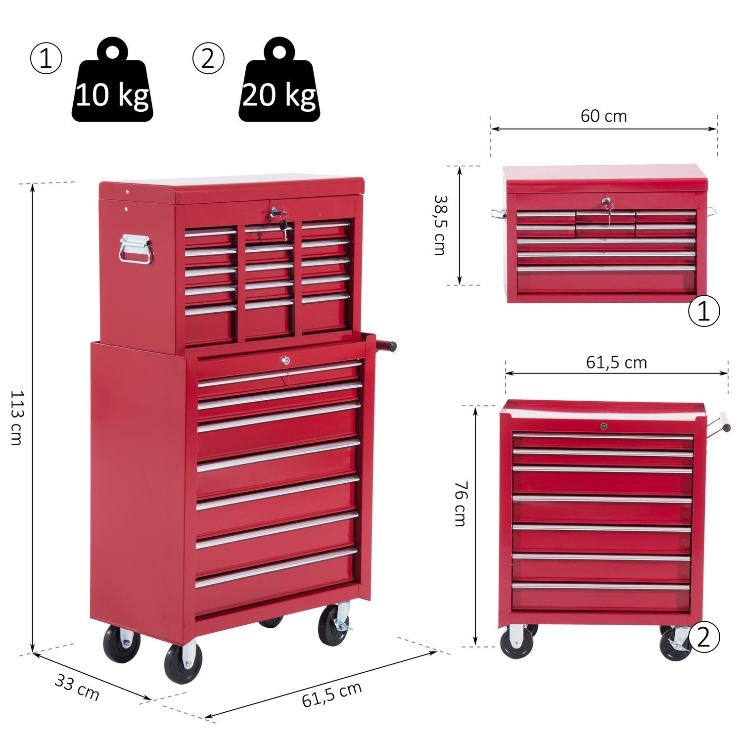 Metal Tool Trolley – Röd mobil verkstadsförvaring