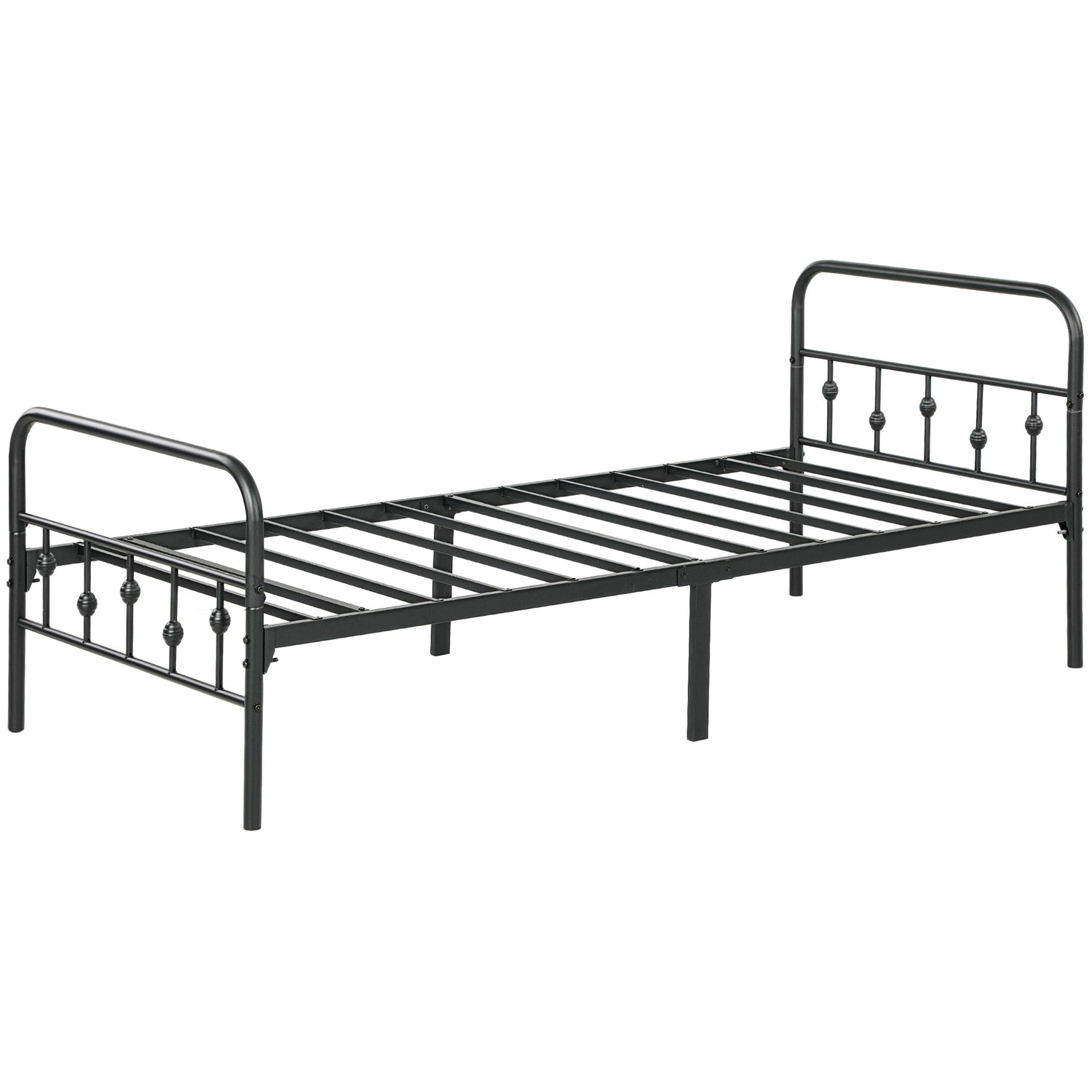 Metall ihopfällbar sängram, 200x90 cm, svart, 82,5 cm hög