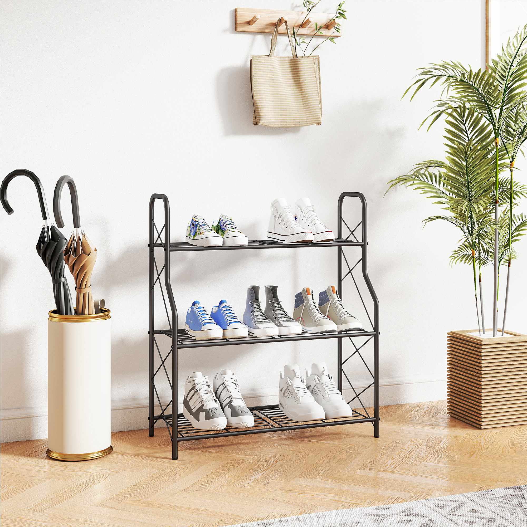 Metallställ med 3 nivåer och handtag, 78 cm, svart
