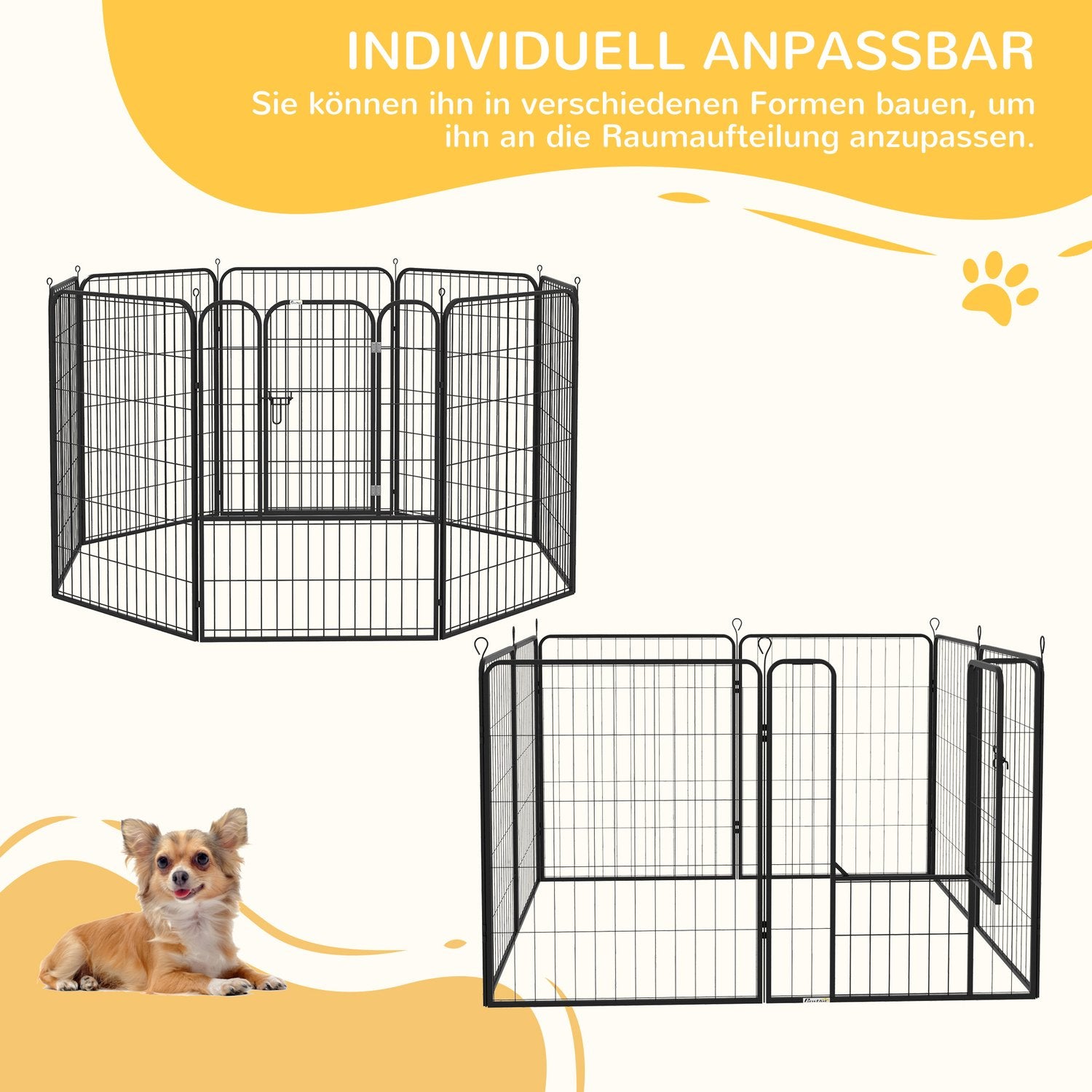 Metall utomhus hundlekhage – anpassningsbar form, dörr