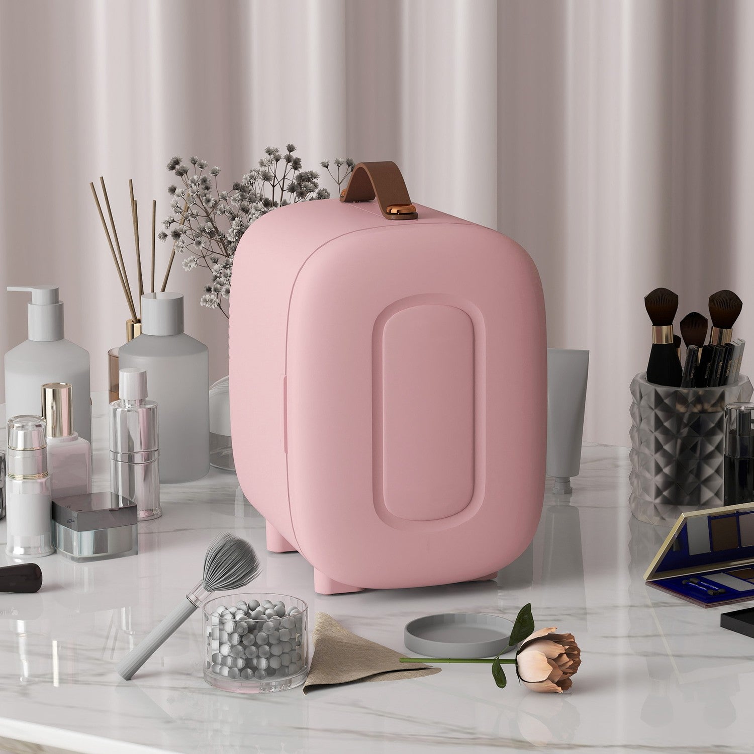 Mini Beauty Kylskåp – 4L, Rosa, Hudvård & Makeup Förvaring