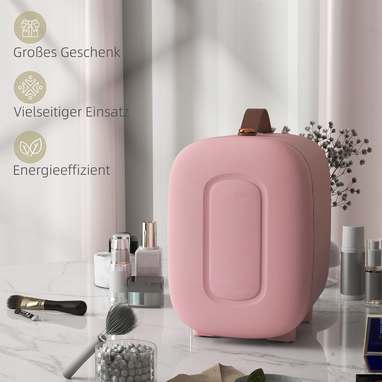 Mini Beauty Kylskåp – 4L, Rosa, Hudvård & Makeup Förvaring