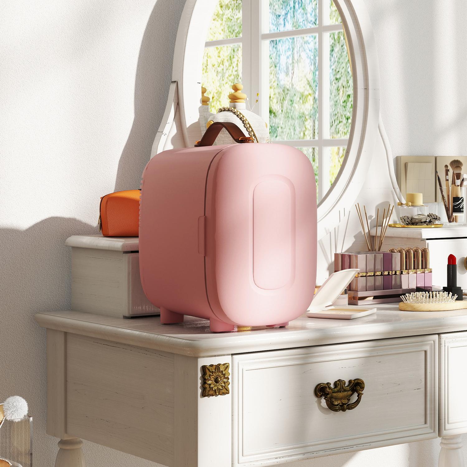 Mini Beauty Kylskåp – 4L, Rosa, Hudvård & Makeup Förvaring