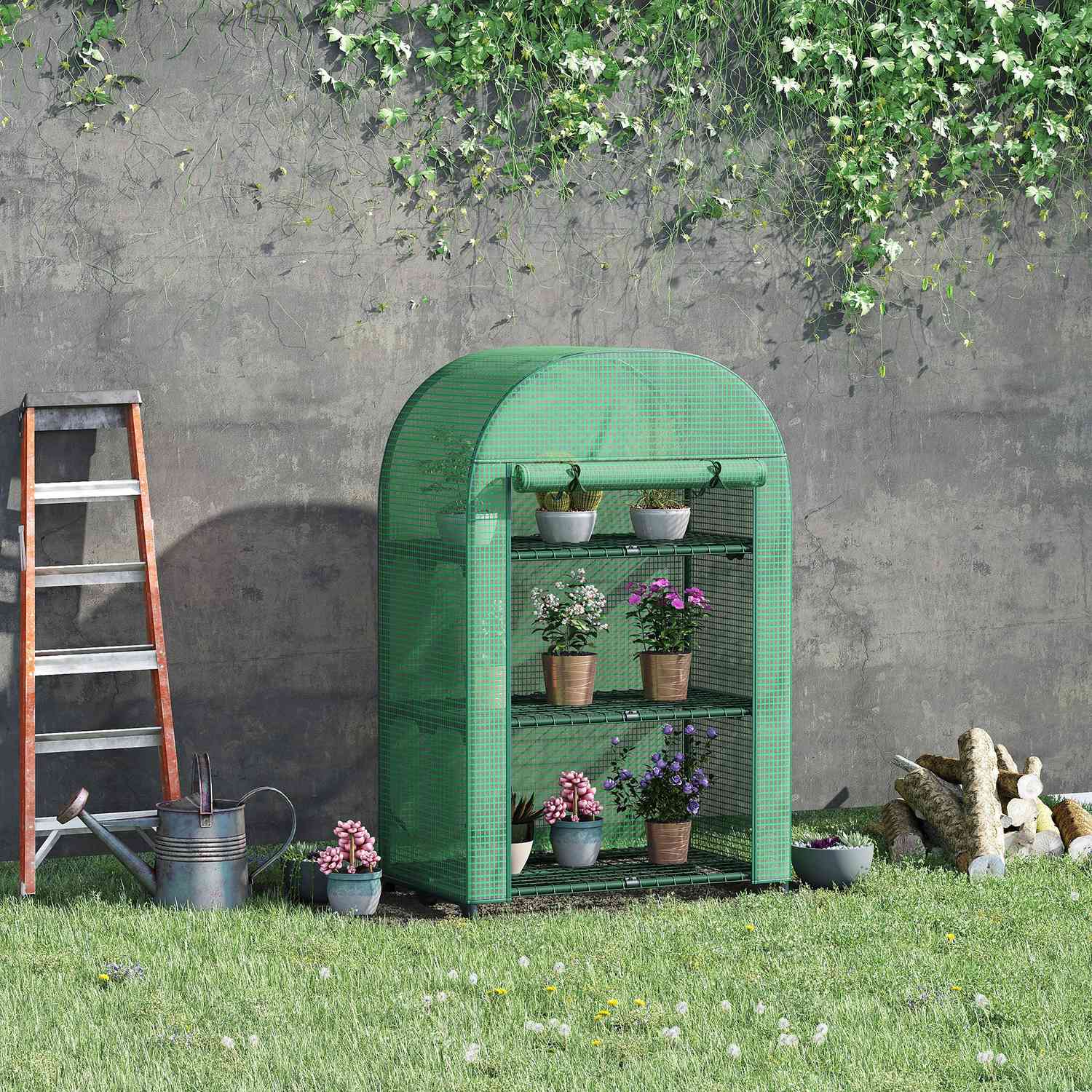 Mini Metal Greenhouse – 3 hyllor, grön, 80x49x120 cm