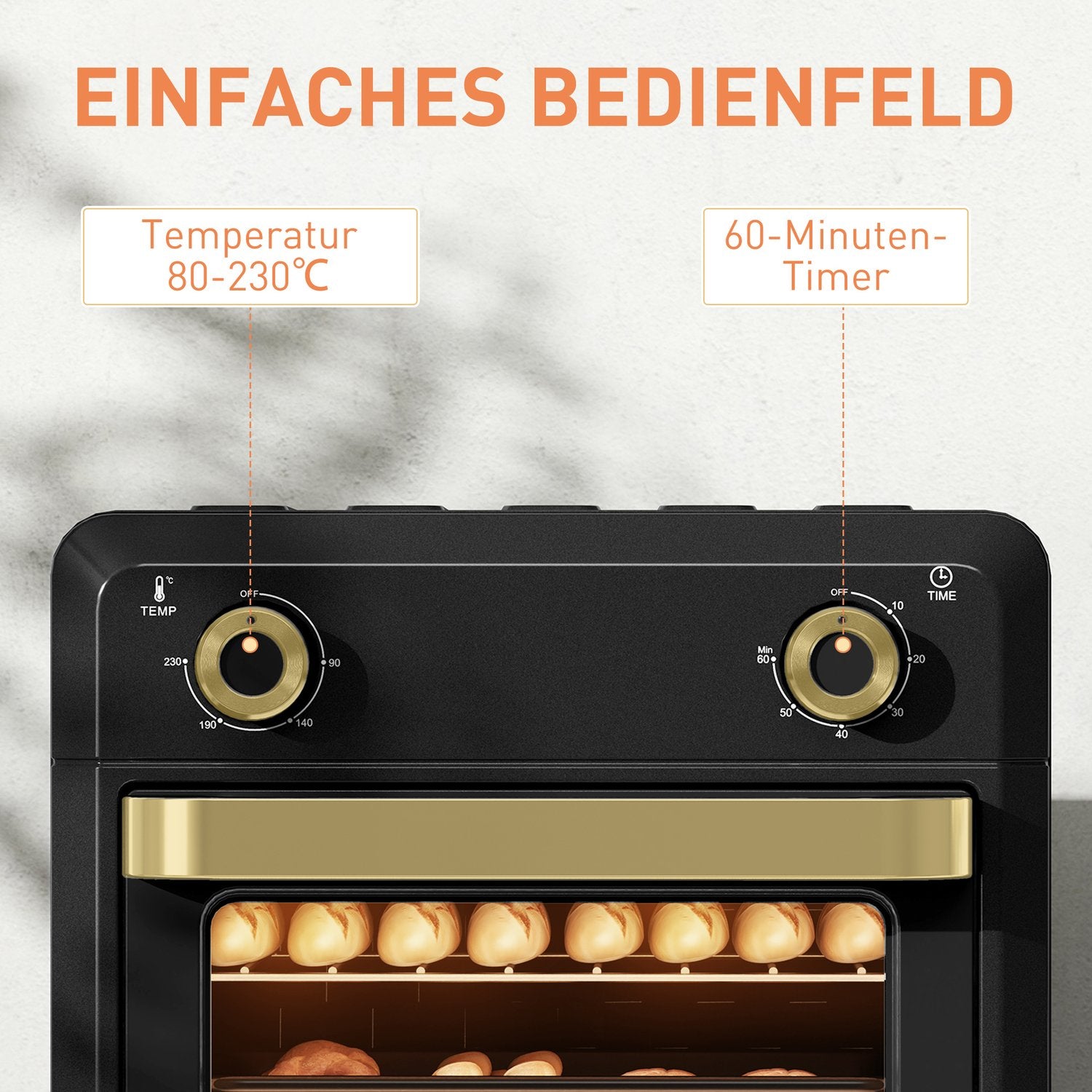 Miniugn med varmluft, airfryer, timer, 10L, svart