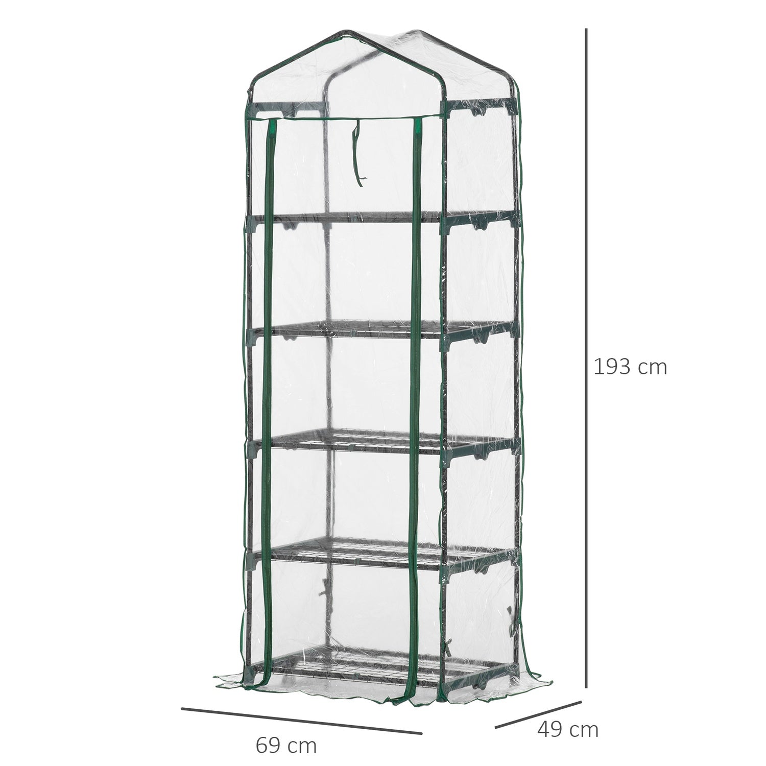 Miniväxthus med 5 hyllor för växter, 69x49x193 cm