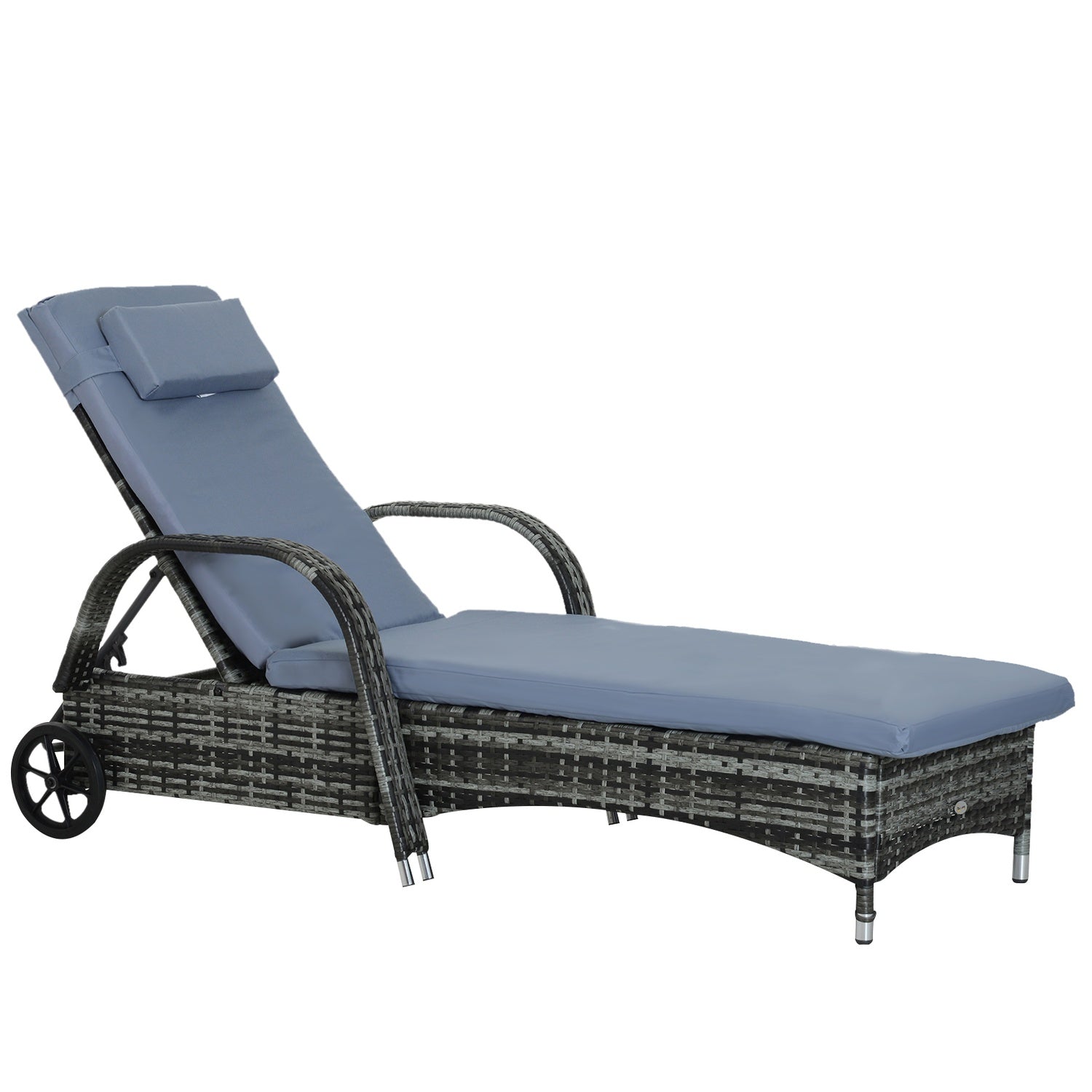 Mobil grå trädgårdsstol med kudde, polyrattan & metall