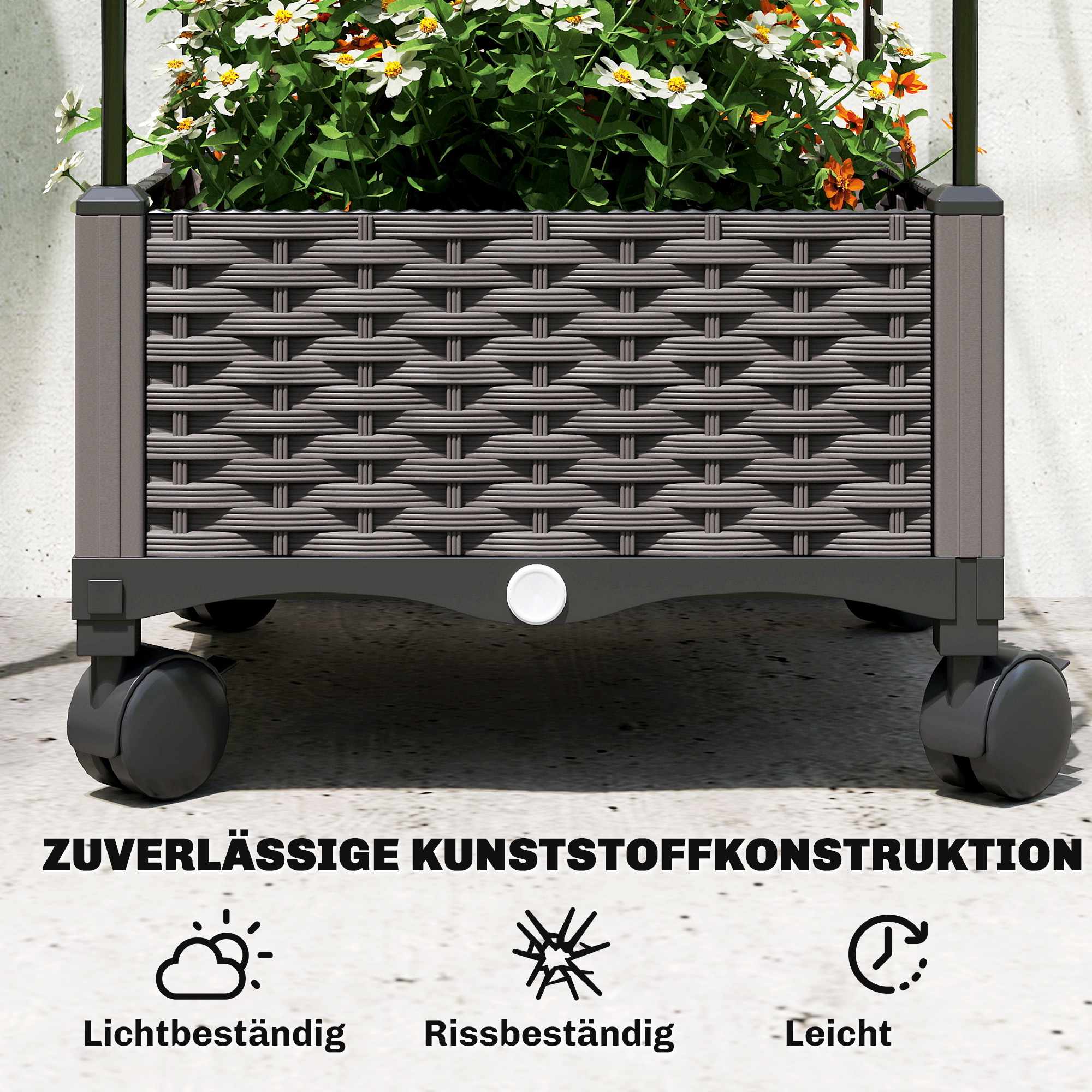 Mobil planteringslåda med spaljé, 185 cm, 24 liters kapacitet