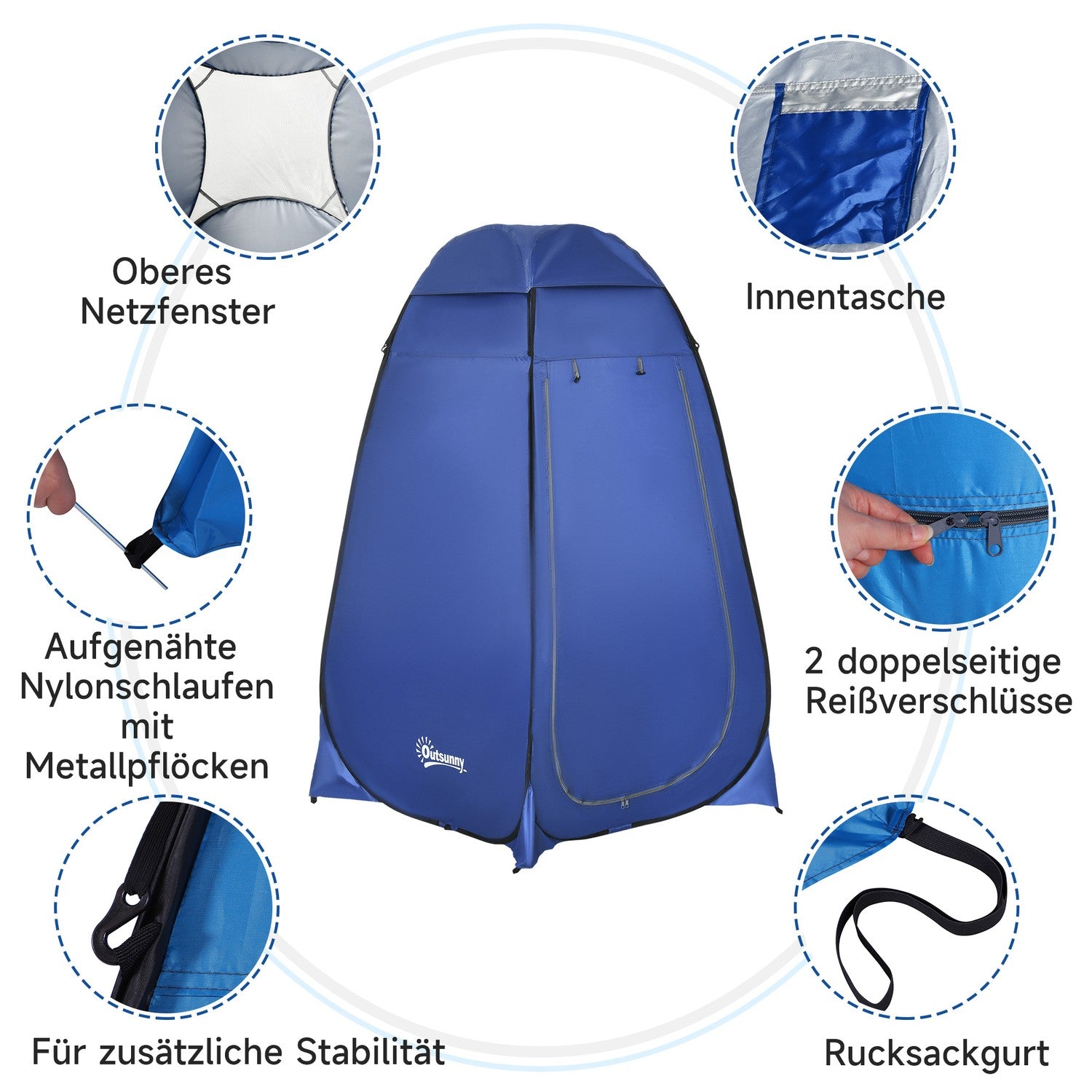 Mobilt Camping Duschtält - Vattentätt, Mörkblått, 120x120x190 cm
