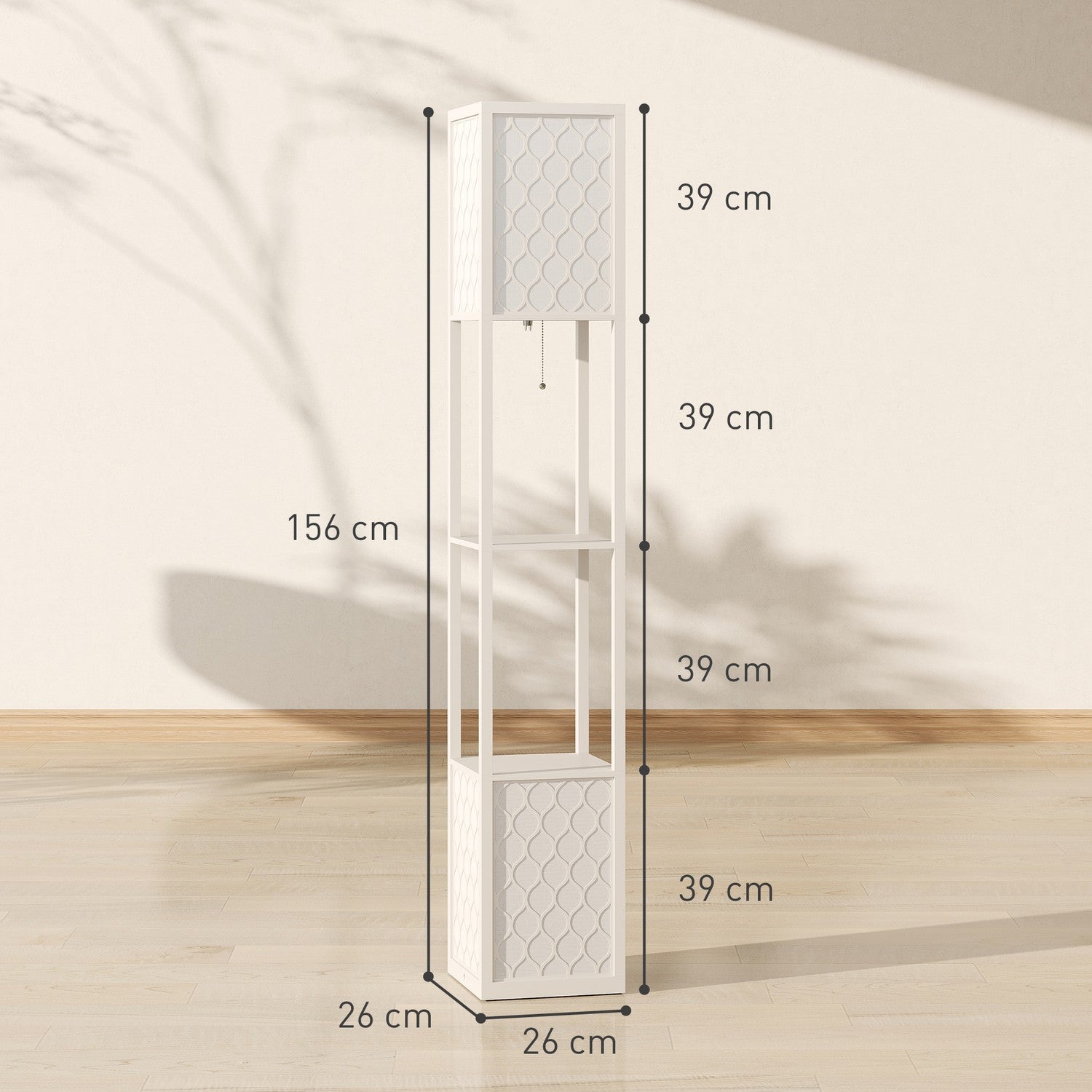 Modern golvlampa med hyllor, dragkedja, svart/vit