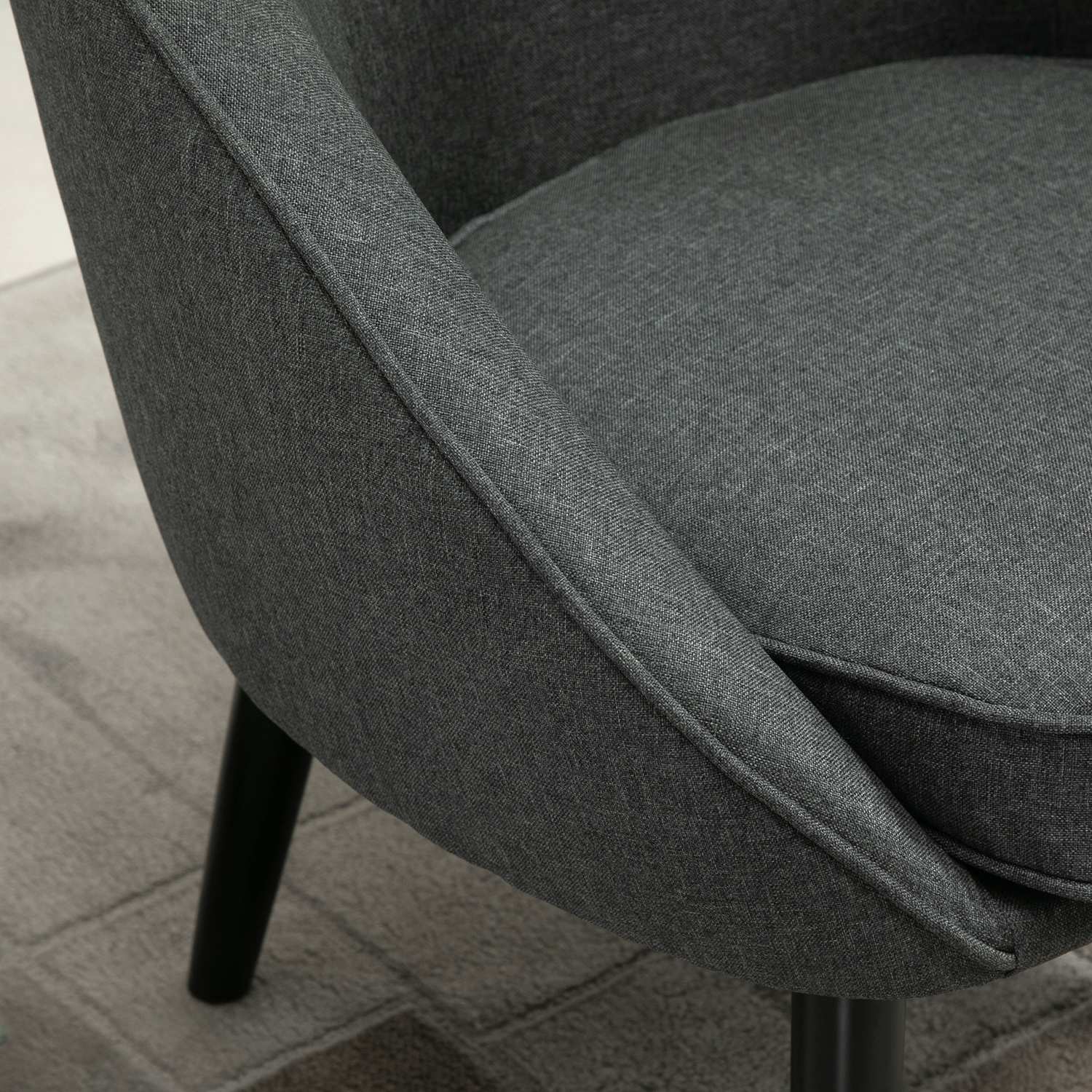 Modern grå linne-look stoppad lounge stol, trä ram