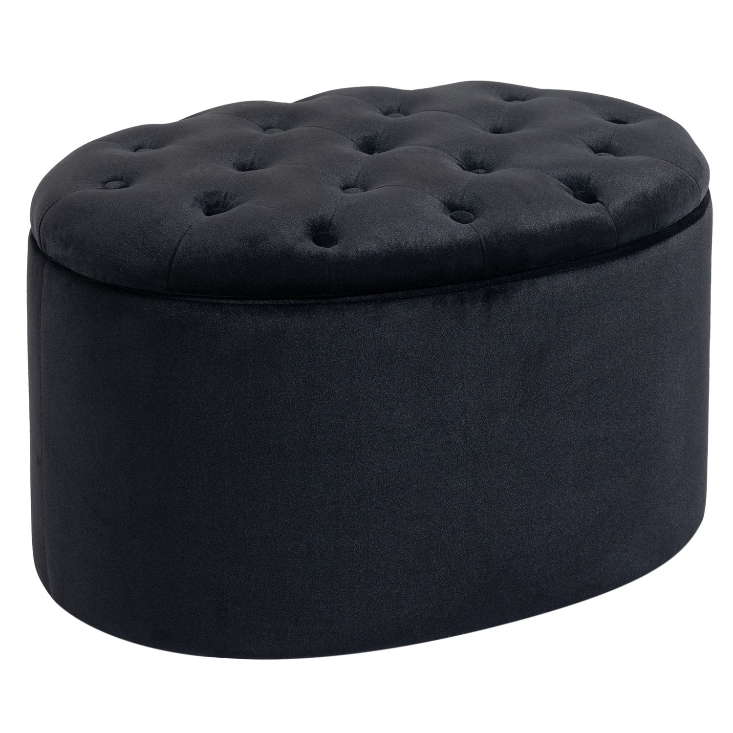 Modern svart oval bänk – stoppad förvaring, sammetslen finish