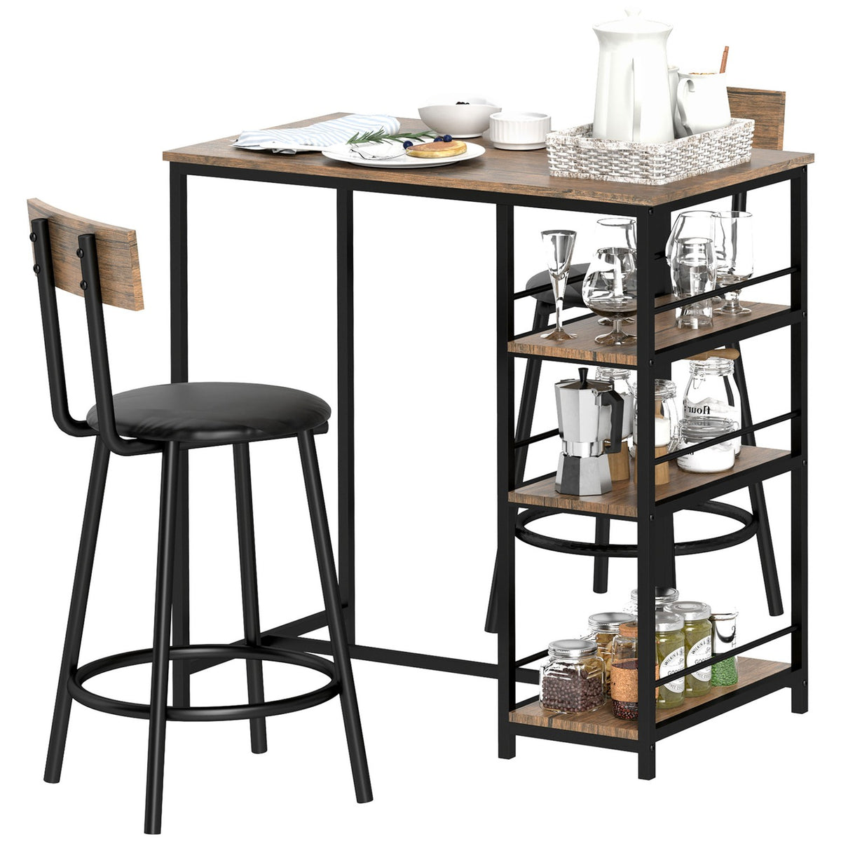 Modernes Bartisch-Set, 3 Teile mit Aufbewahrungsregalen