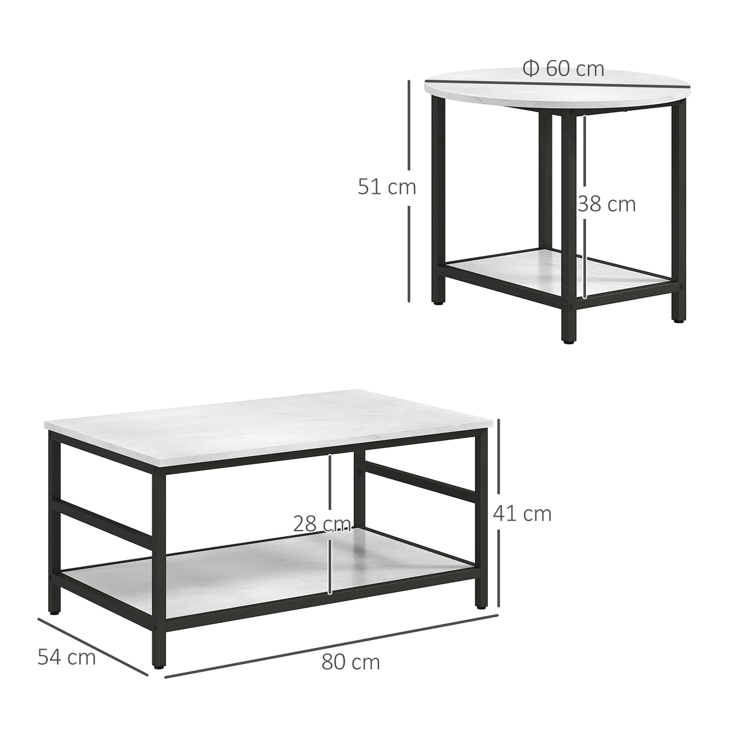 Modernt soffbord i marmorlook med 2 st, stålram