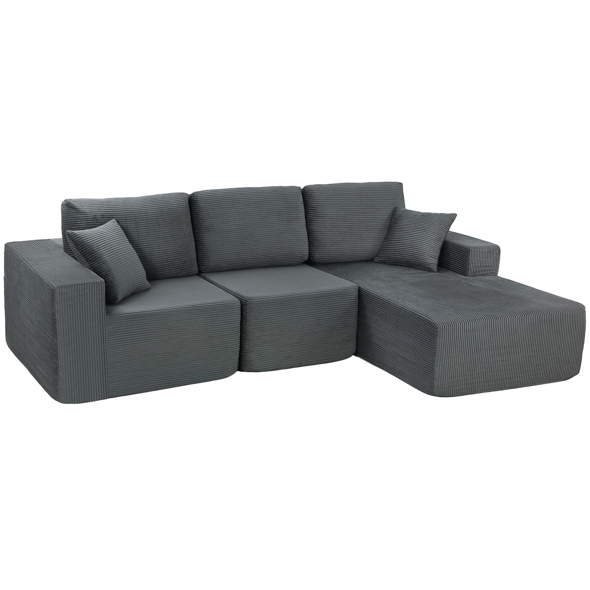 Modulär L-formad bäddsoffa, djup sits, manchester, mörkgrå