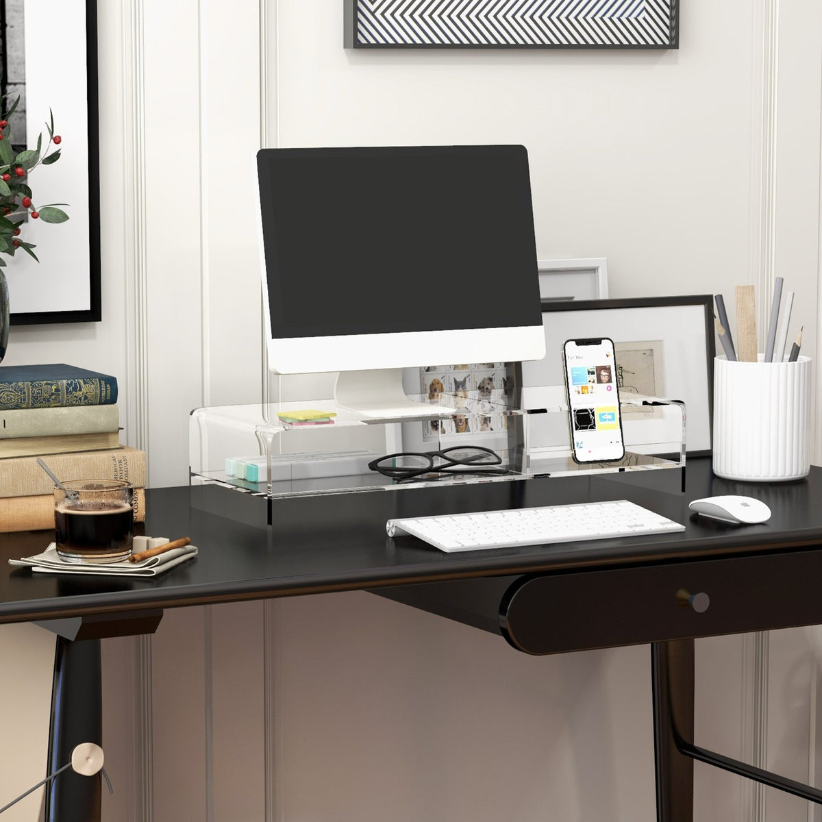 Monitorständer aus Acryl mit Aufbewahrung für 24" Bildschirm, PC, Laptop
