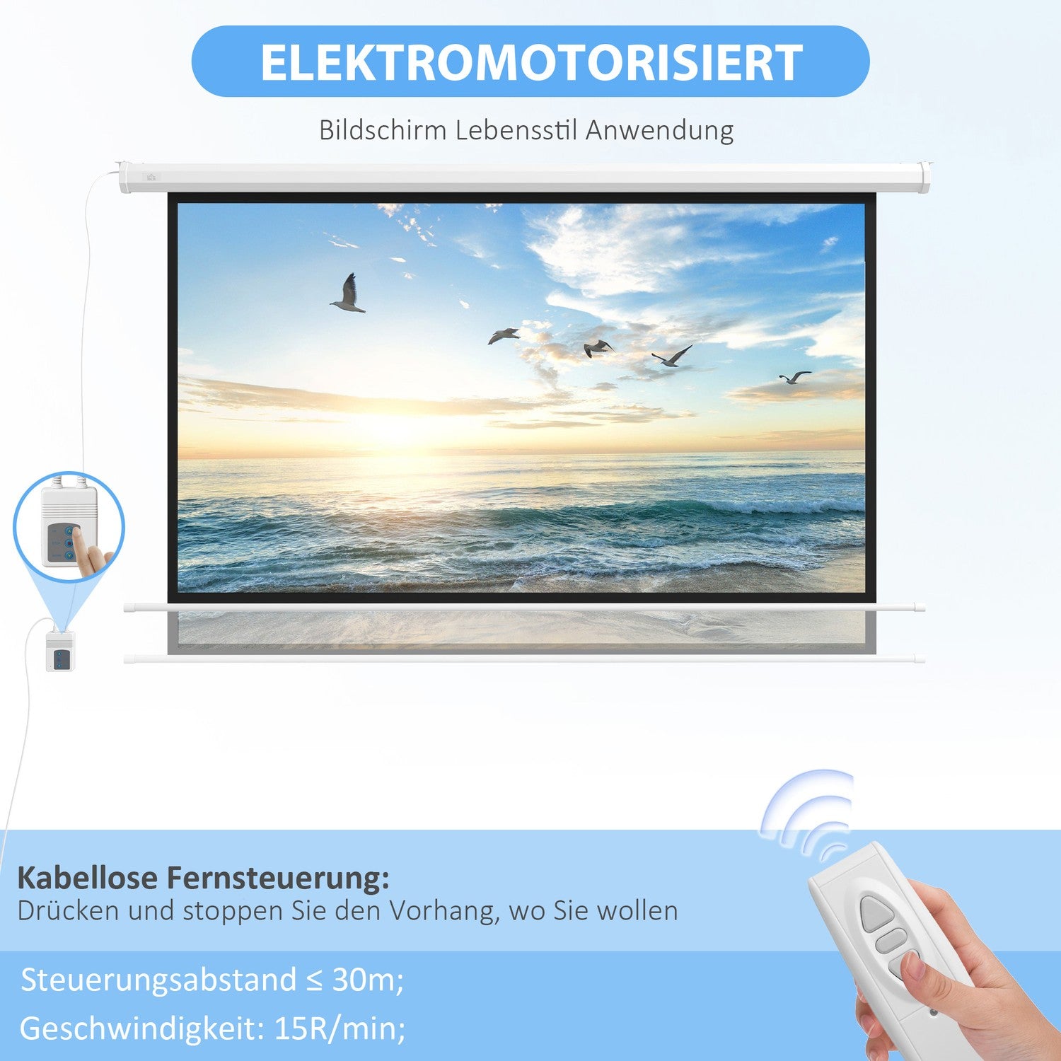 Motoriserad 84"" projektorduk, 16:9, fjärrkontroll
