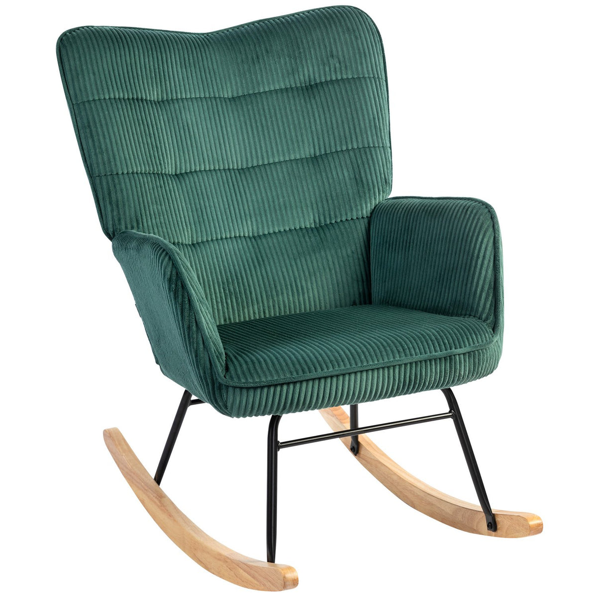 Fauteuil à bascule vert foncé – patins en bois, fauteuil de détente