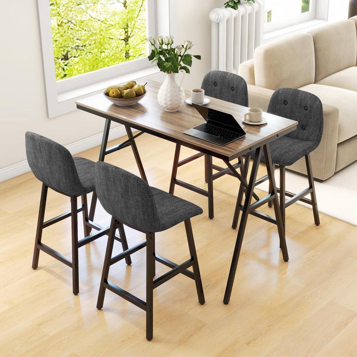 Set de table de bar en acier gris foncé, ensemble repas 5 pièces