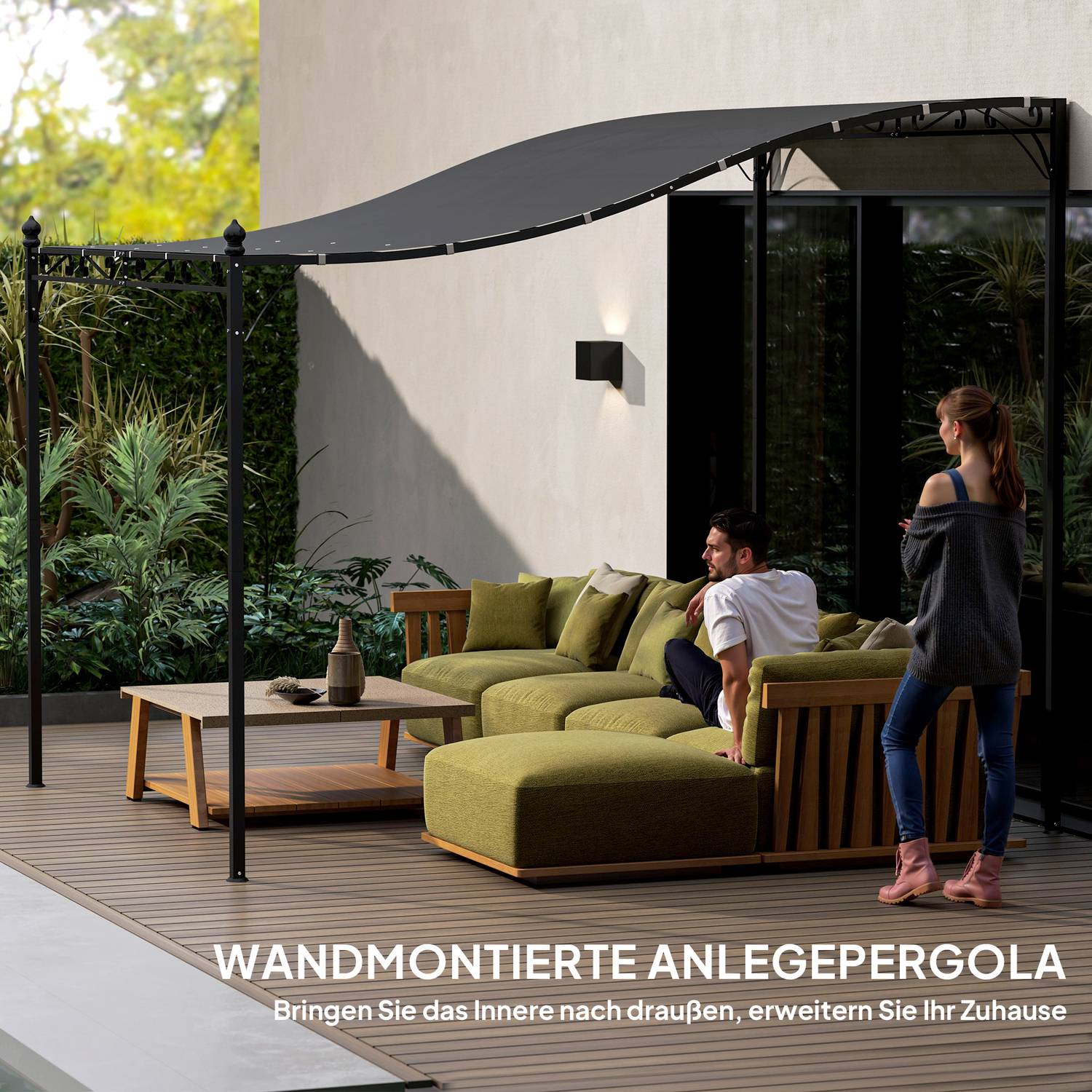 Mörkgrå trädgårdspaviljong Pergola, vattenavvisande, 2,5x3x2,5 m