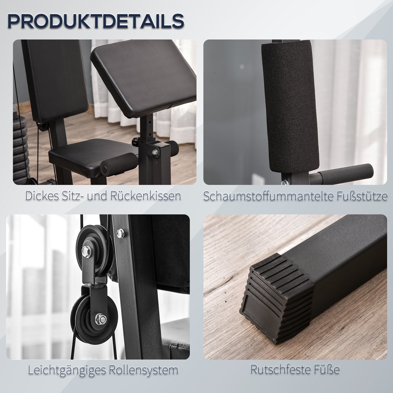 Multi-Gym Fitness Station med vikter och stoppning, svart