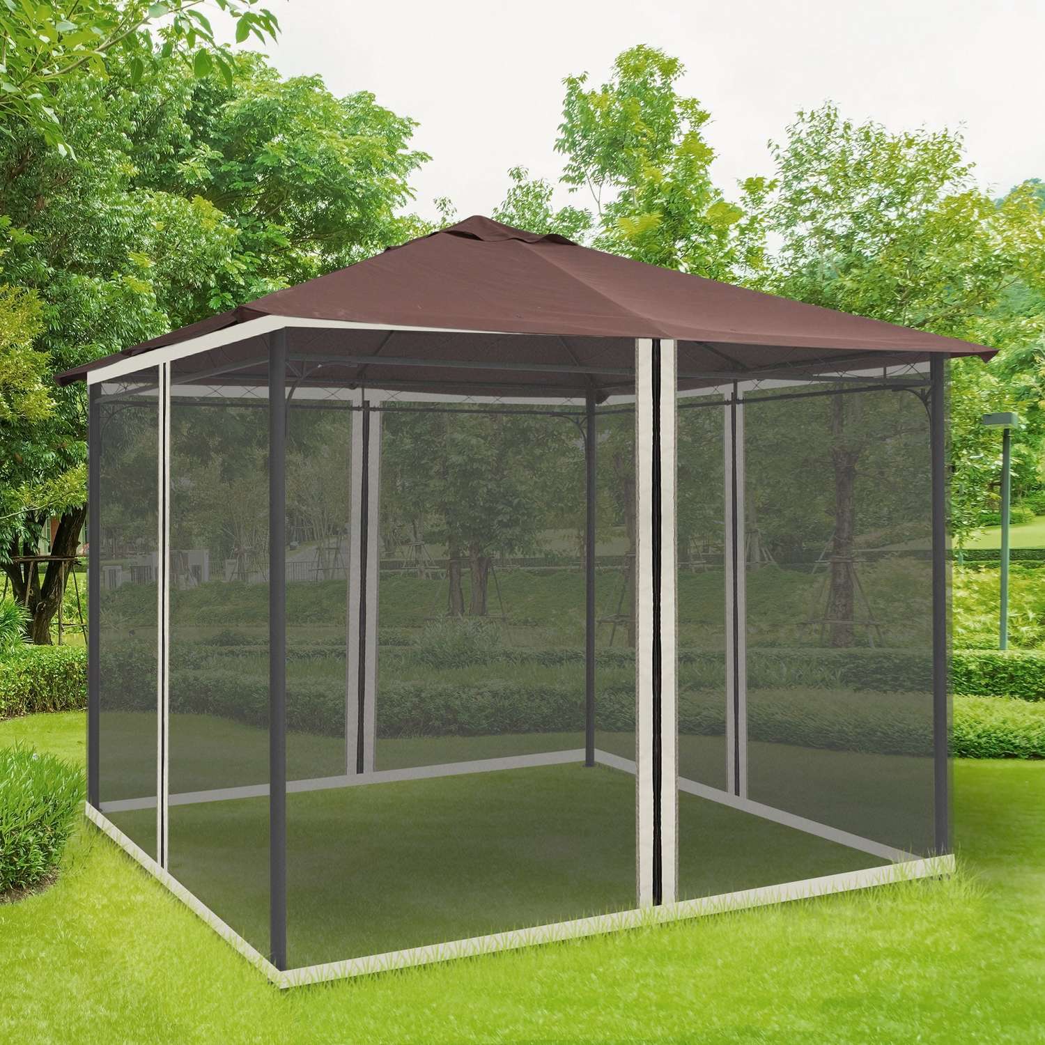 Myggnät Gazebo – Svart, 3x3m, Zip Nylon Mesh, 4 paneler