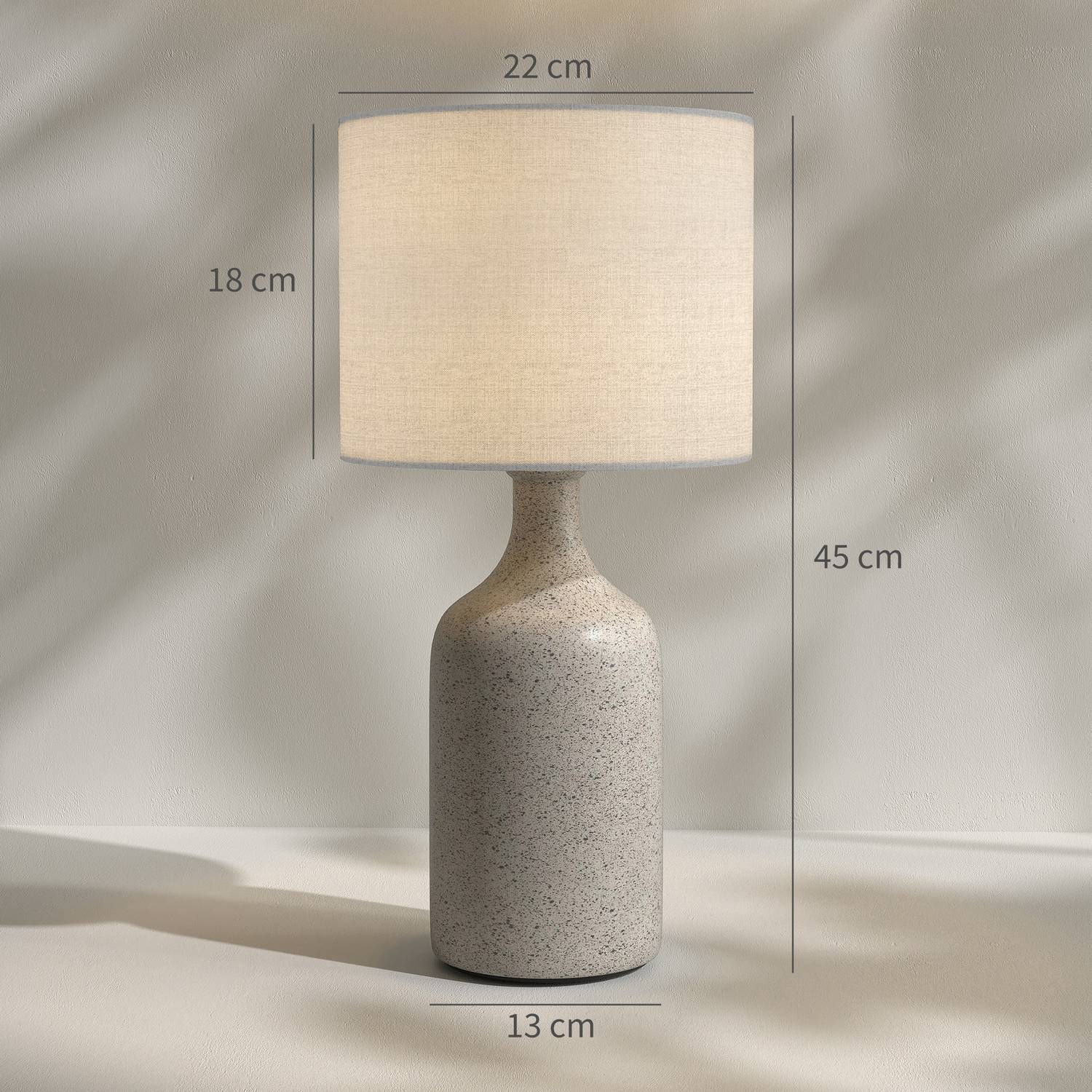 Nattduksbordslampa, keramisk fot, linneskärm, 22x45 cm