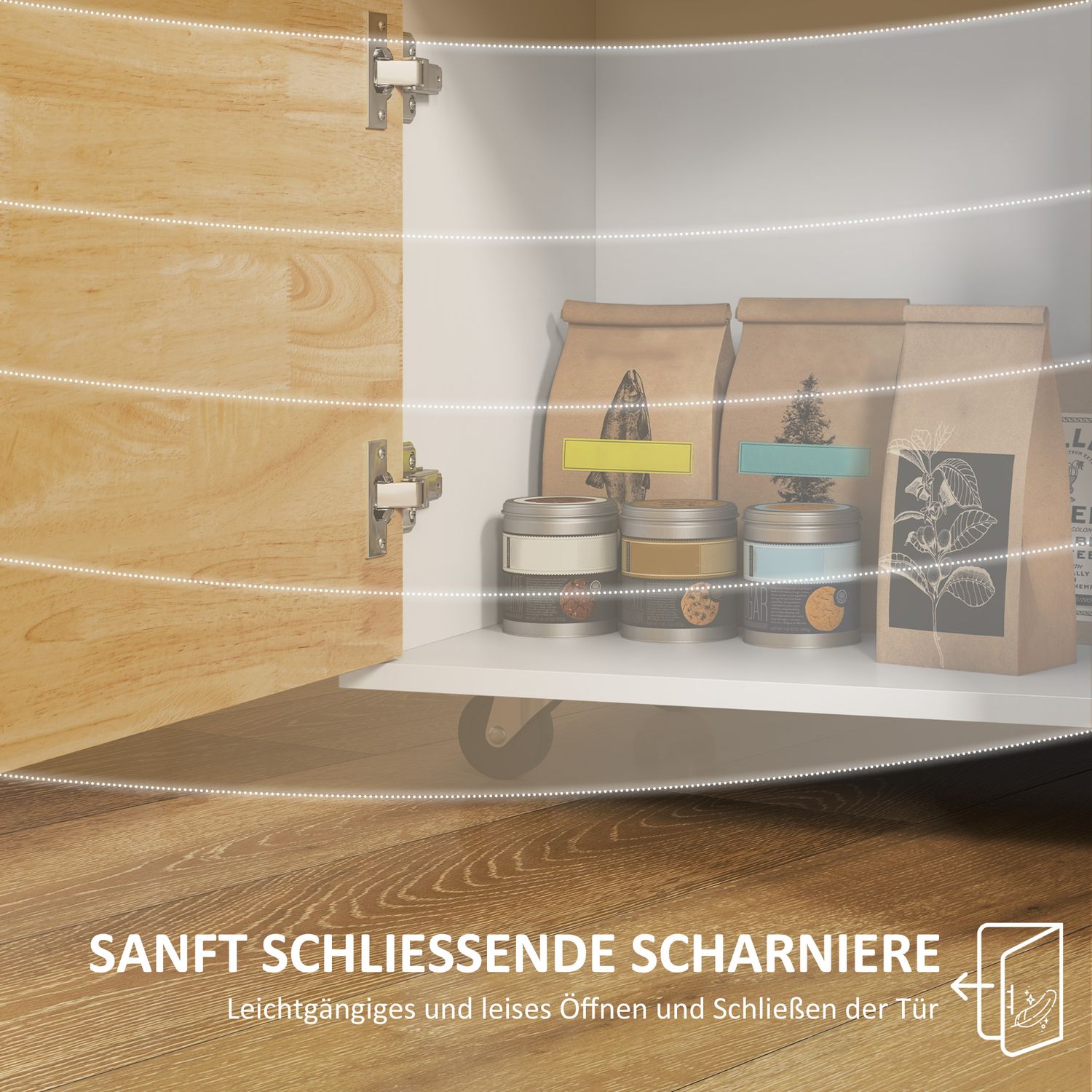 Oak Kitchen Island Trolley – Bänkskiva, lådor, mjukstängande dörr