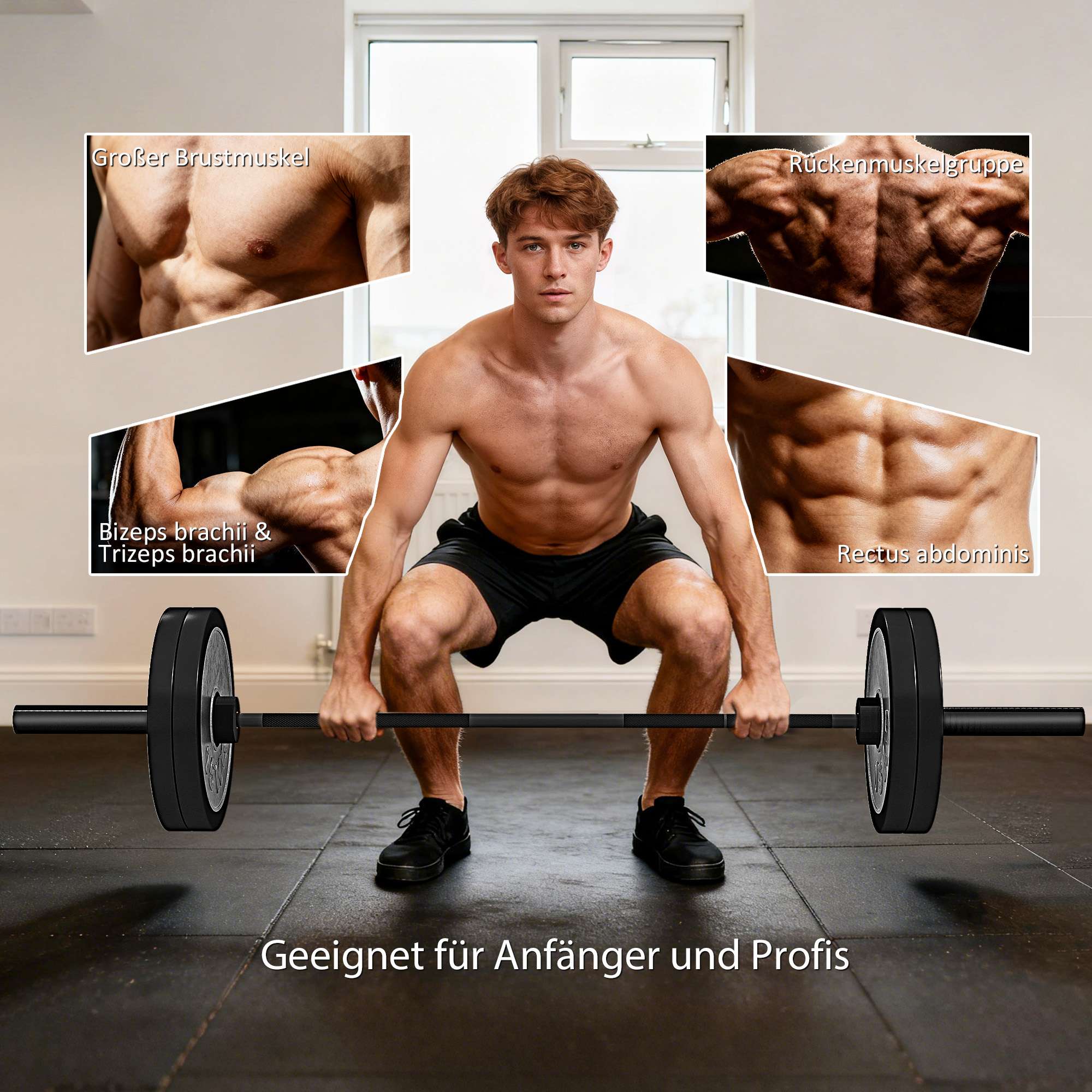Olympisk skivstång, 180 cm stål, 200 kg kapacitet, svart
