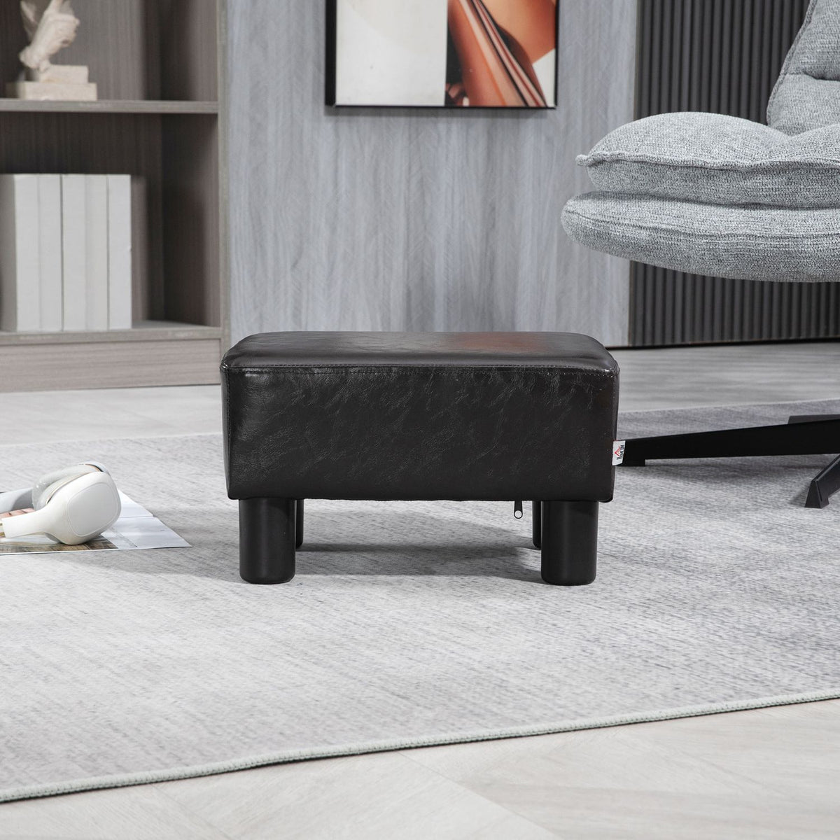 Pouf poggiapiedi in similpelle, rettangolare, capacità 100 kg
