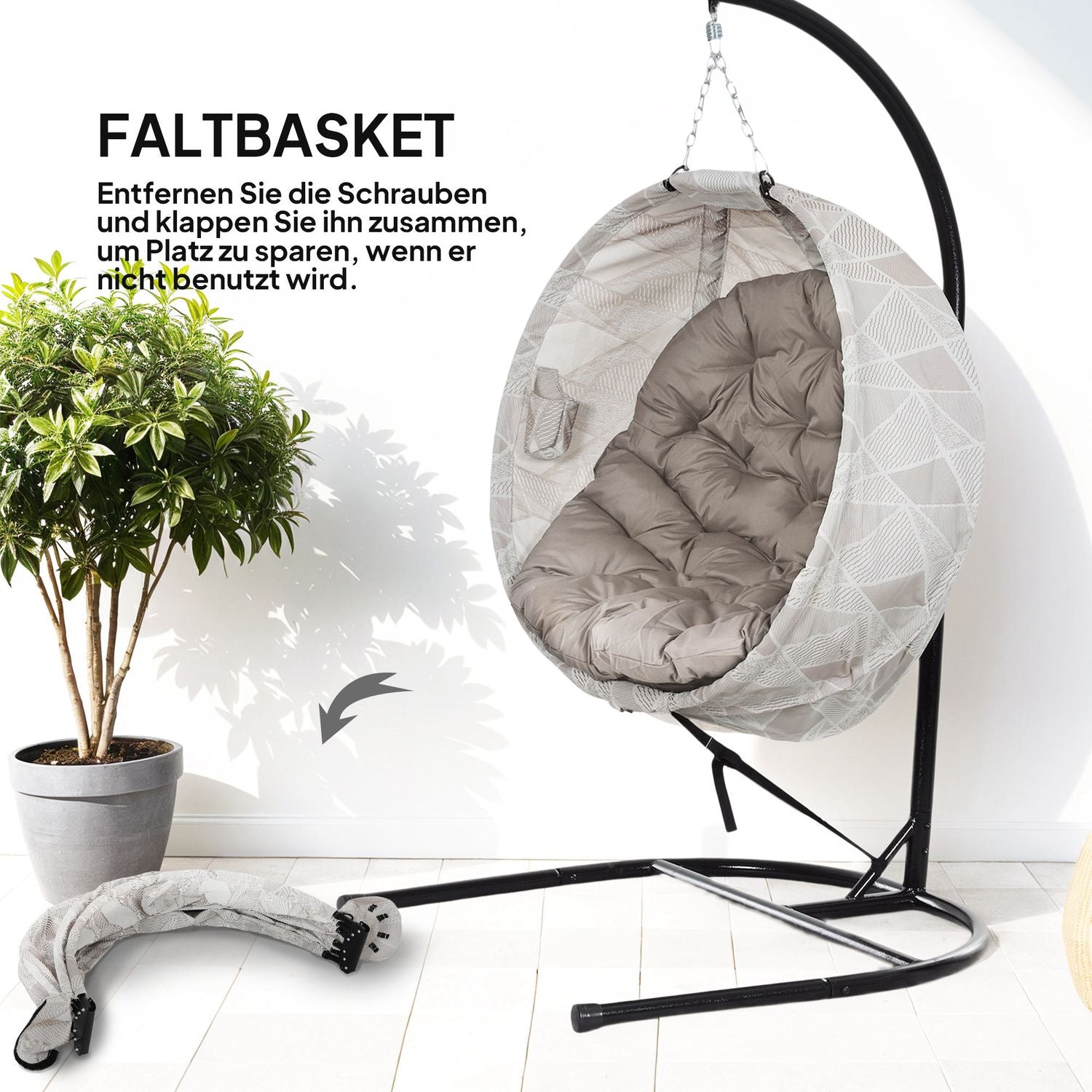 Outdoor Egg Chair med mugghållare, hopfällbar, avtagbar sits