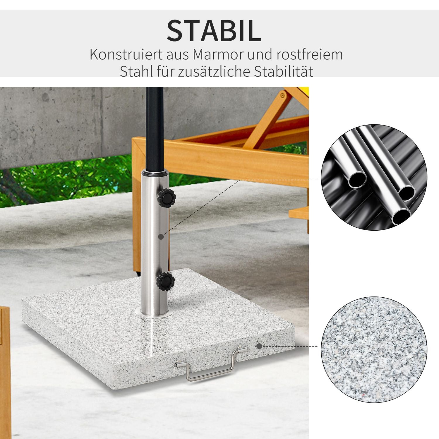 Paraplybas i marmor, 28 kg stativ i rostfritt stål